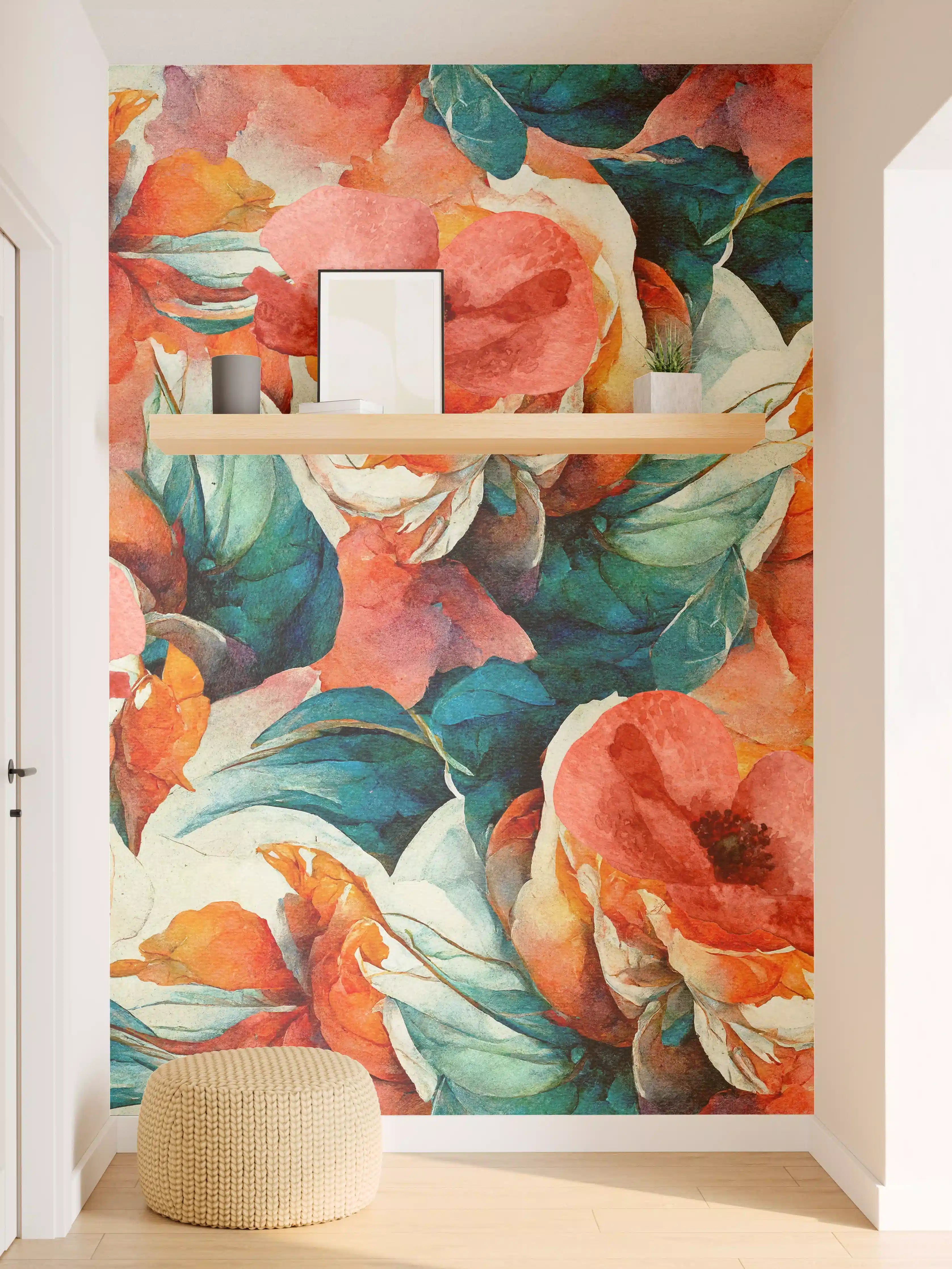 Wandverkleidung Flur - Aquarellpapier - Florales Muster