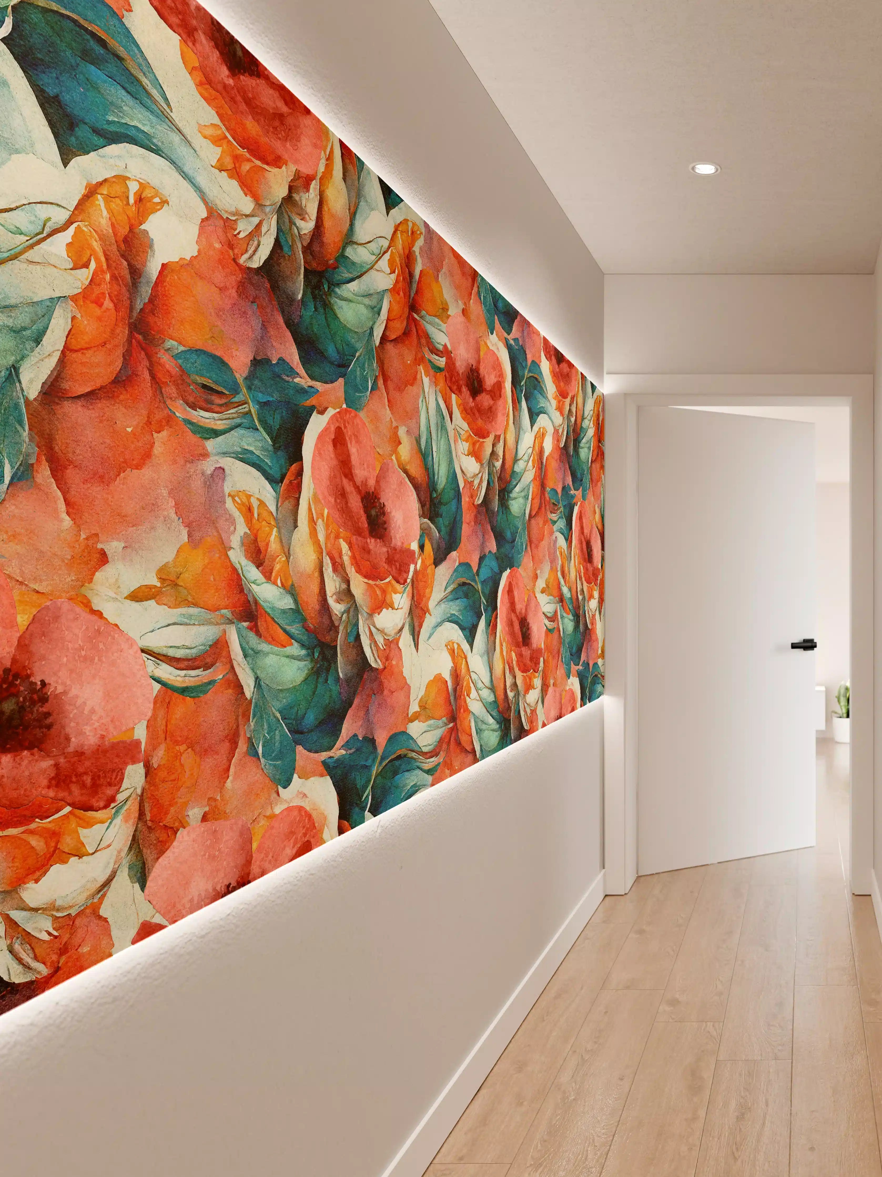 Wandverkleidung Flur - Aquarellpapier - Florales Muster