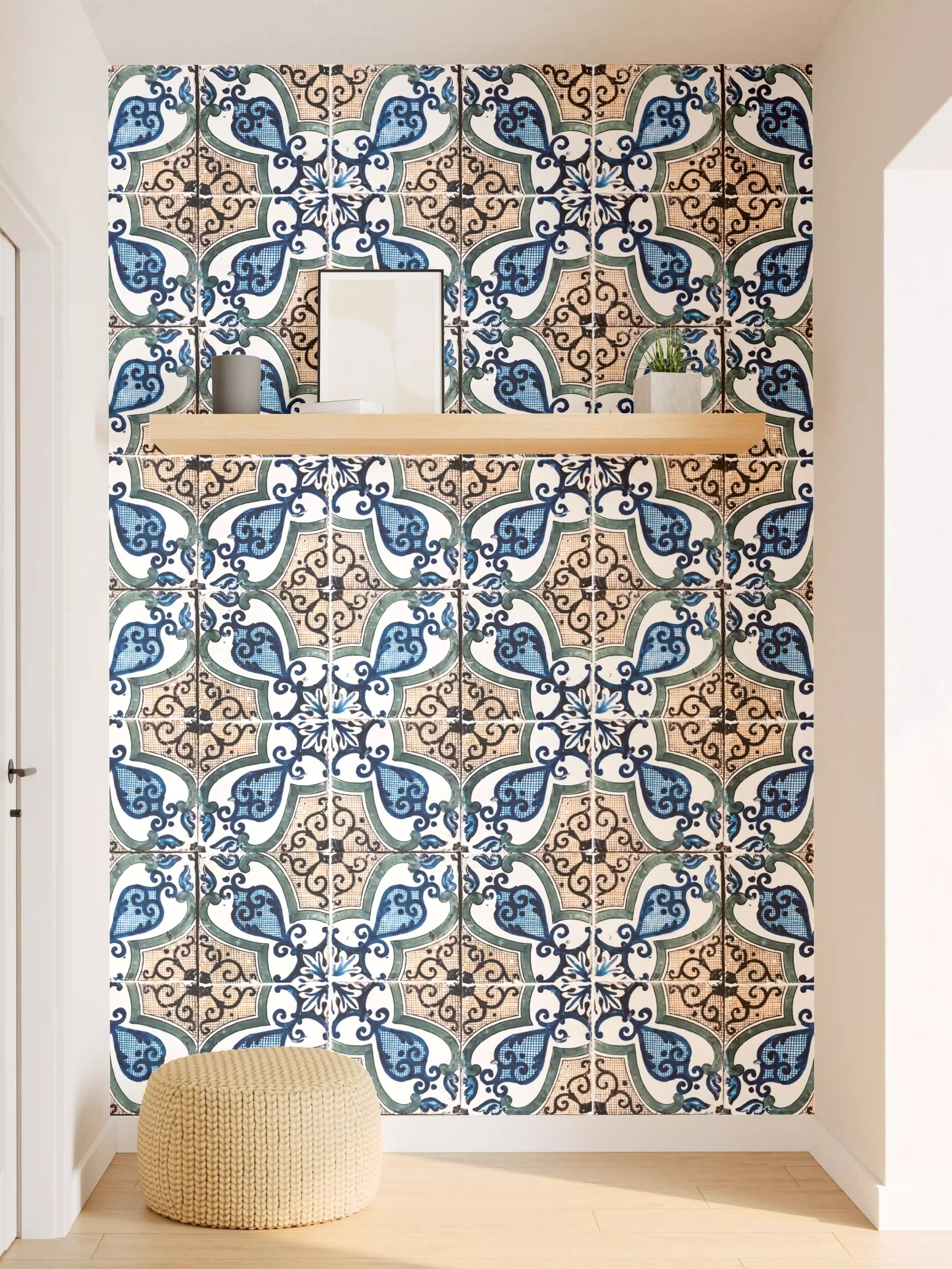 Wandverkleidung Flur - Ästhetische Fliesenmuster in Blau und Beige