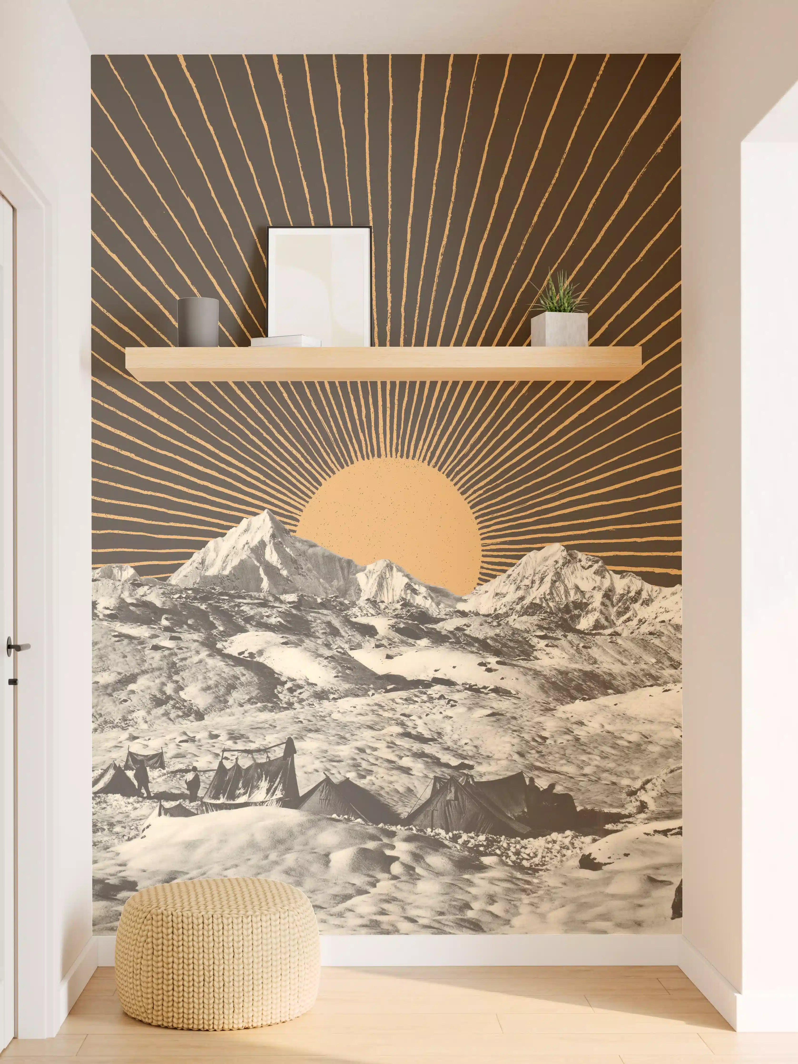Wandverkleidung Flur - Astronomische Berglandschaft bei Sonnenaufgang