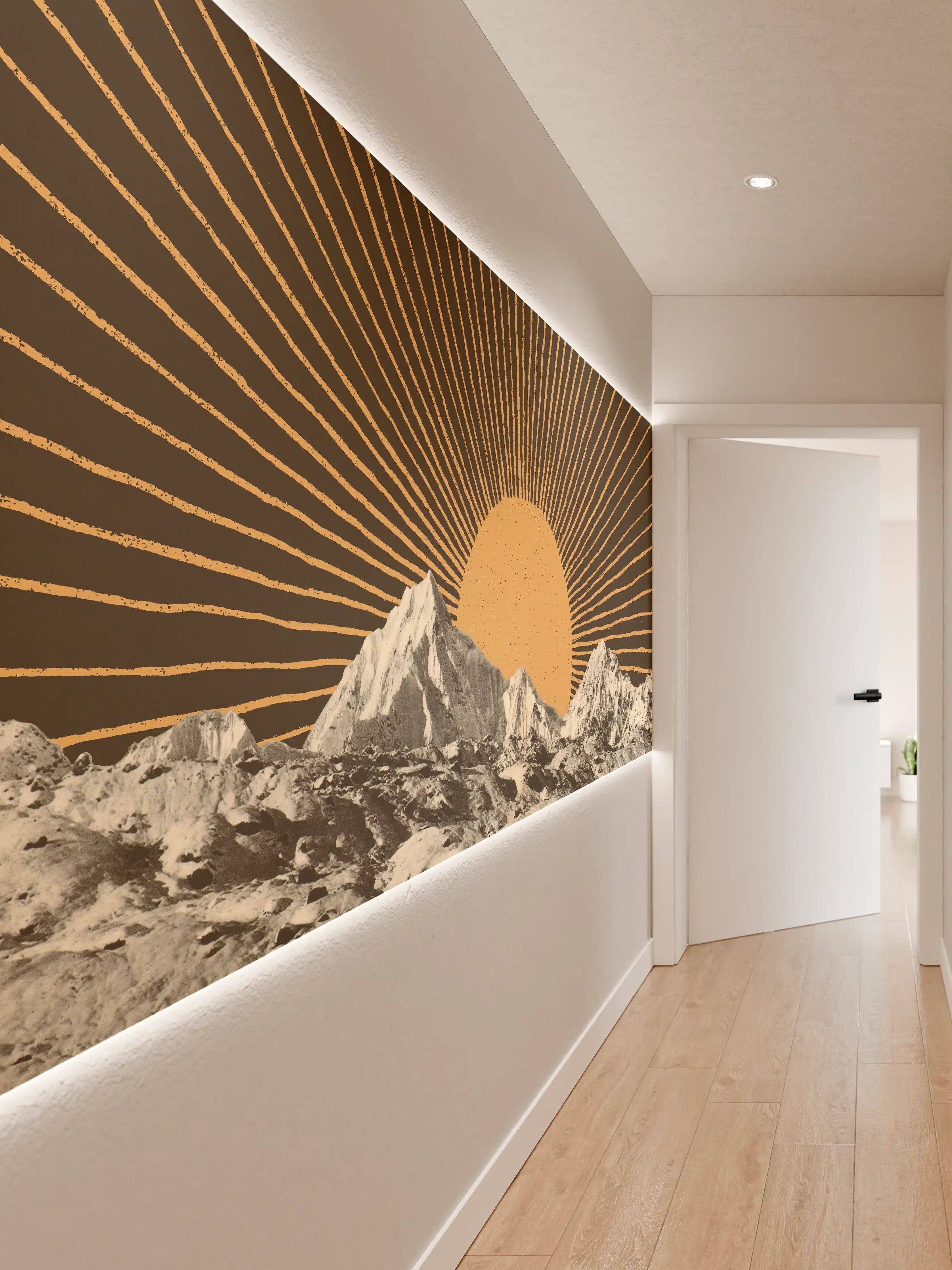 Wandverkleidung Flur - Astronomische Berglandschaft bei Sonnenaufgang