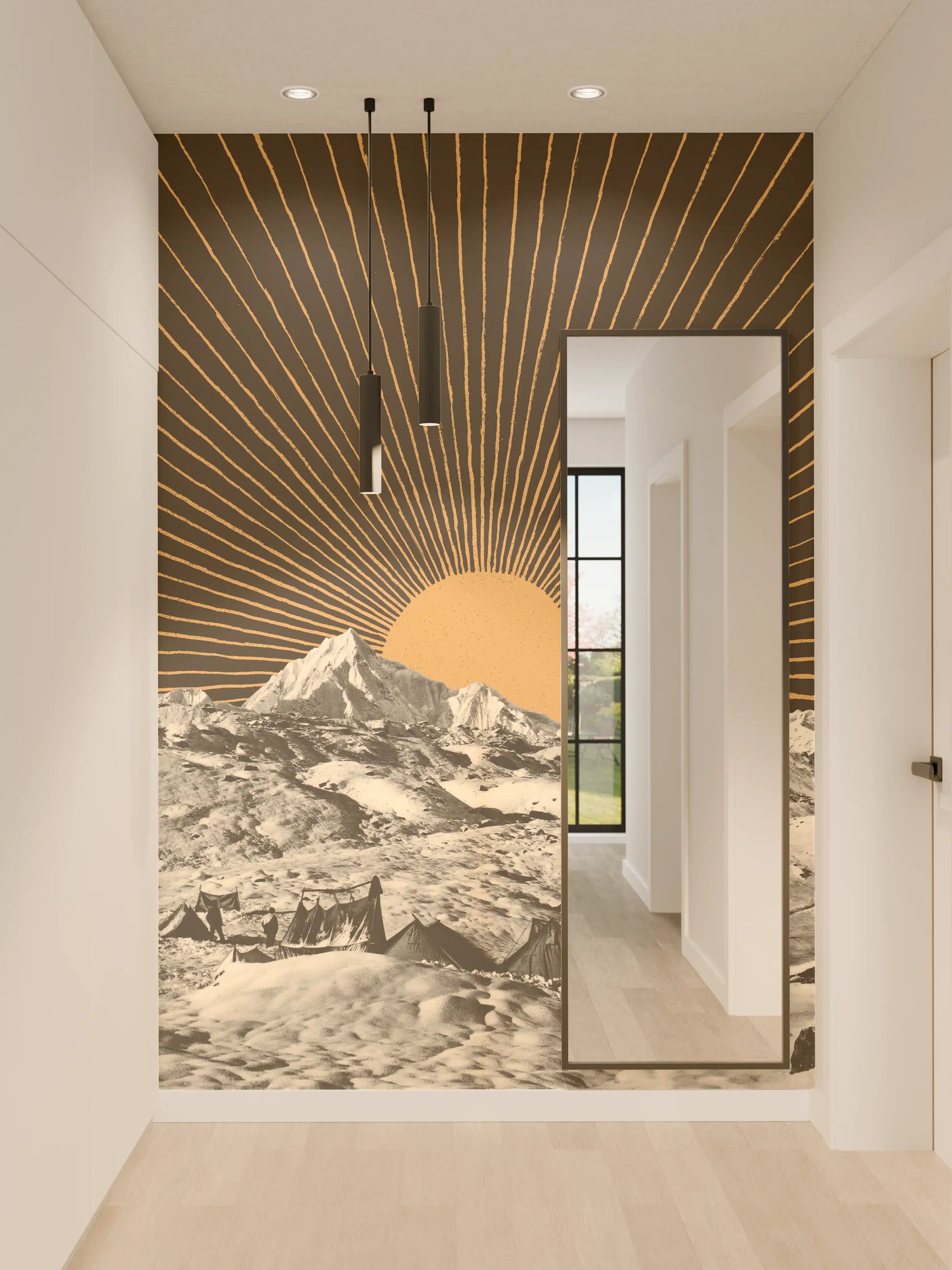 Wandverkleidung Flur - Astronomische Berglandschaft bei Sonnenaufgang