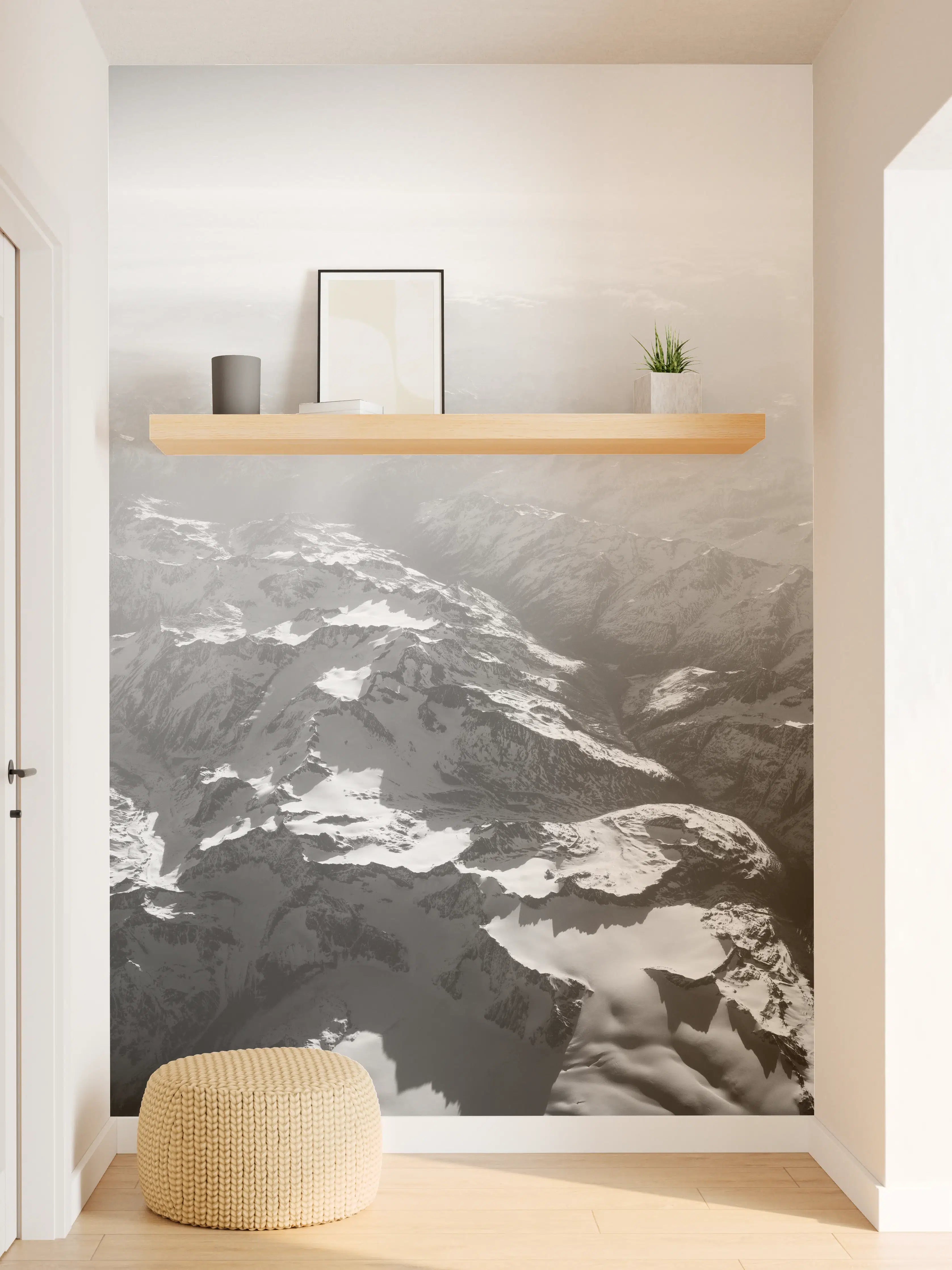 Wandverkleidung Flur - Atemberaubende Bergwelt in Schwarzweiß