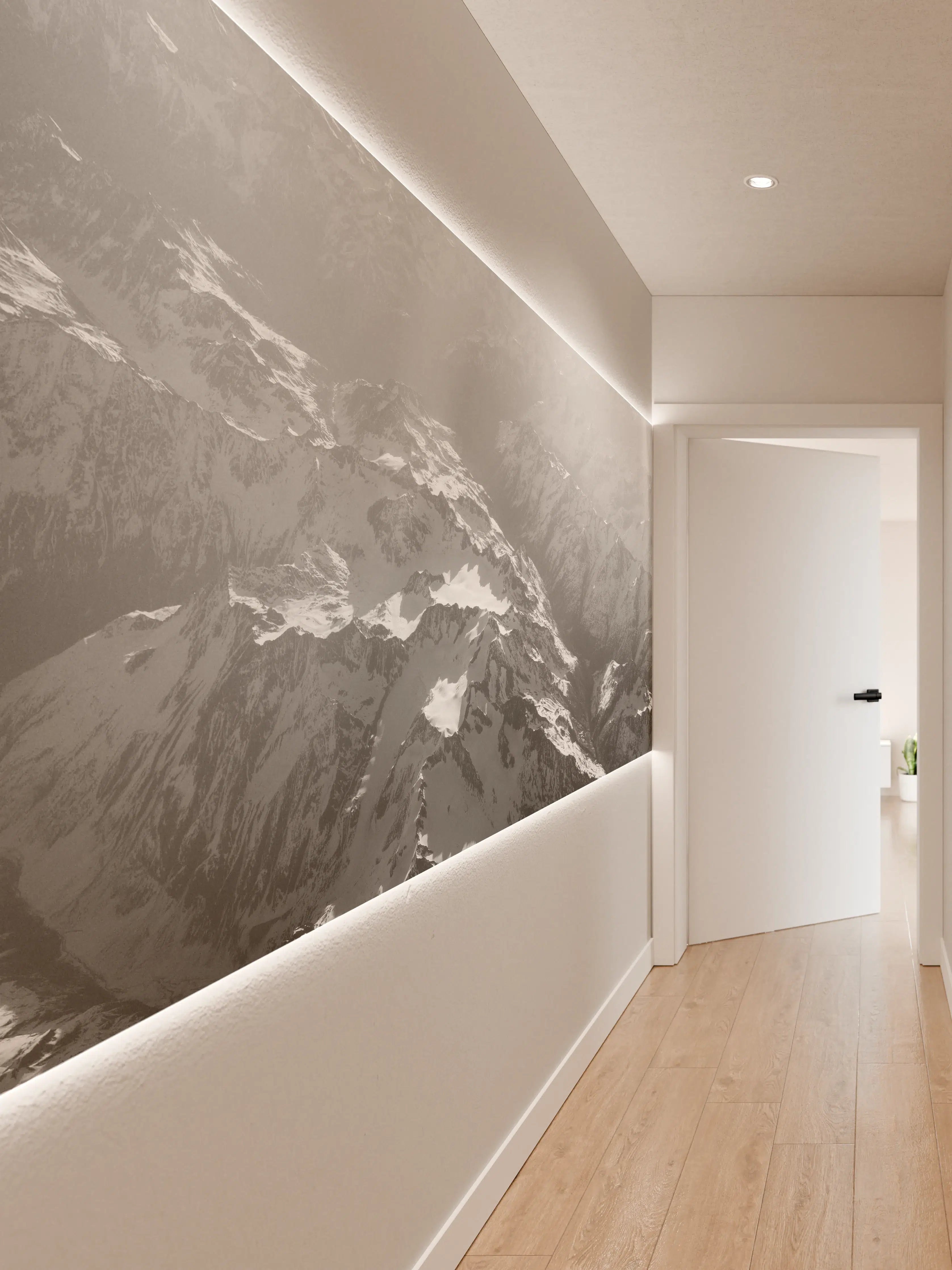 Wandverkleidung Flur - Atemberaubende Bergwelt in Schwarzweiß