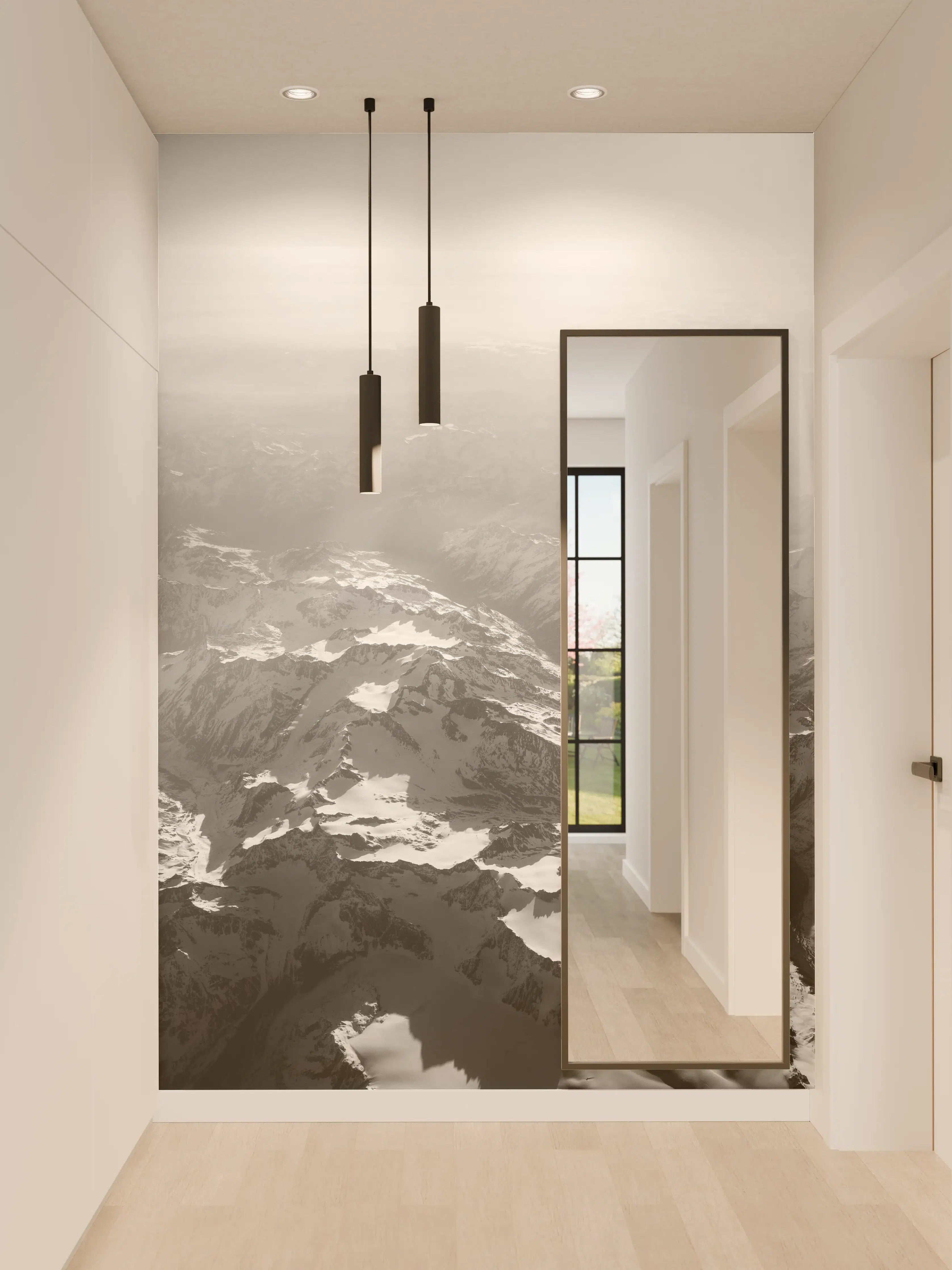 Wandverkleidung Flur - Atemberaubende Bergwelt in Schwarzweiß