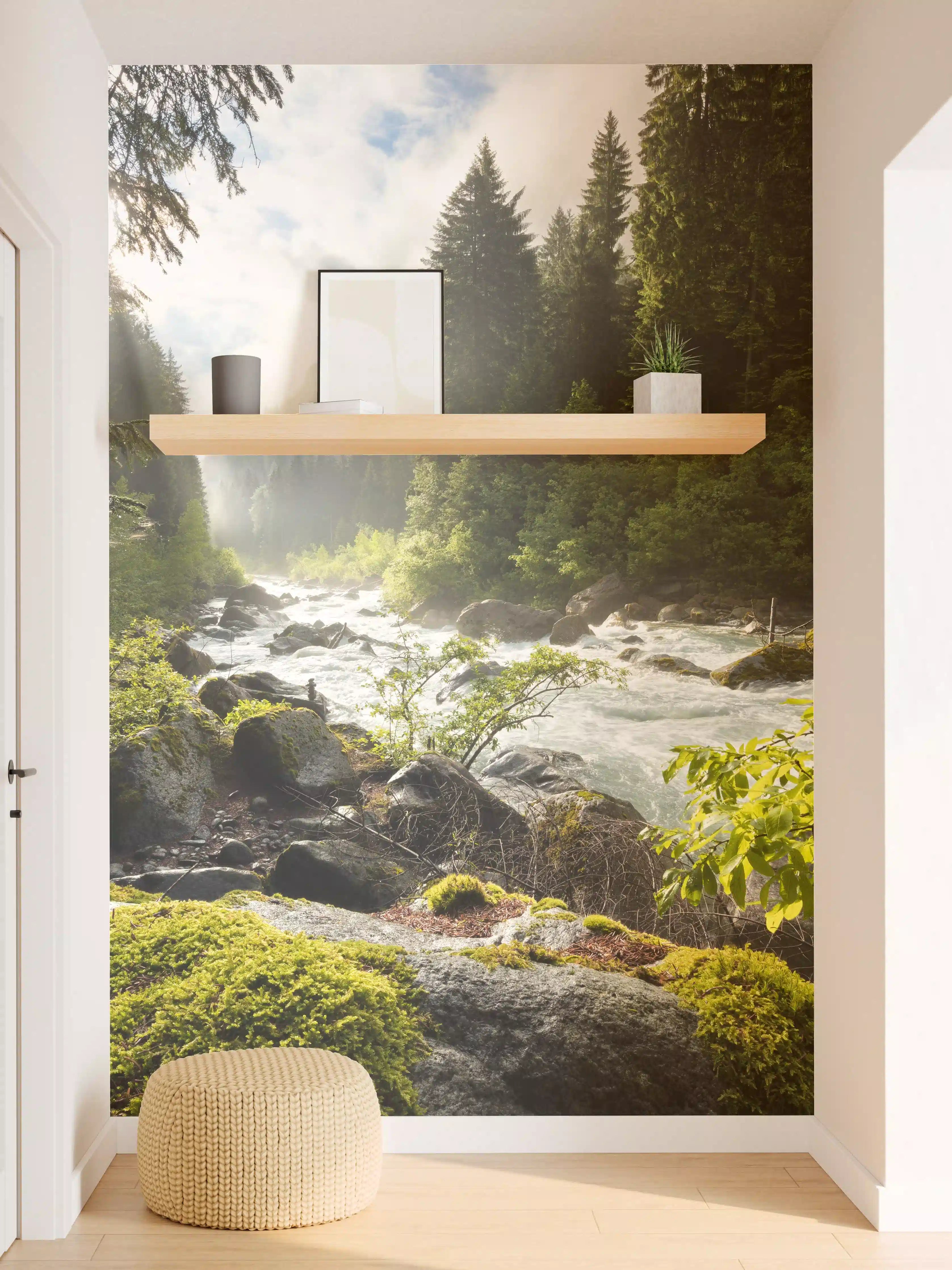 Wandverkleidung Flur - Atemberaubende Naturaufnahme eines Flusses im Wald