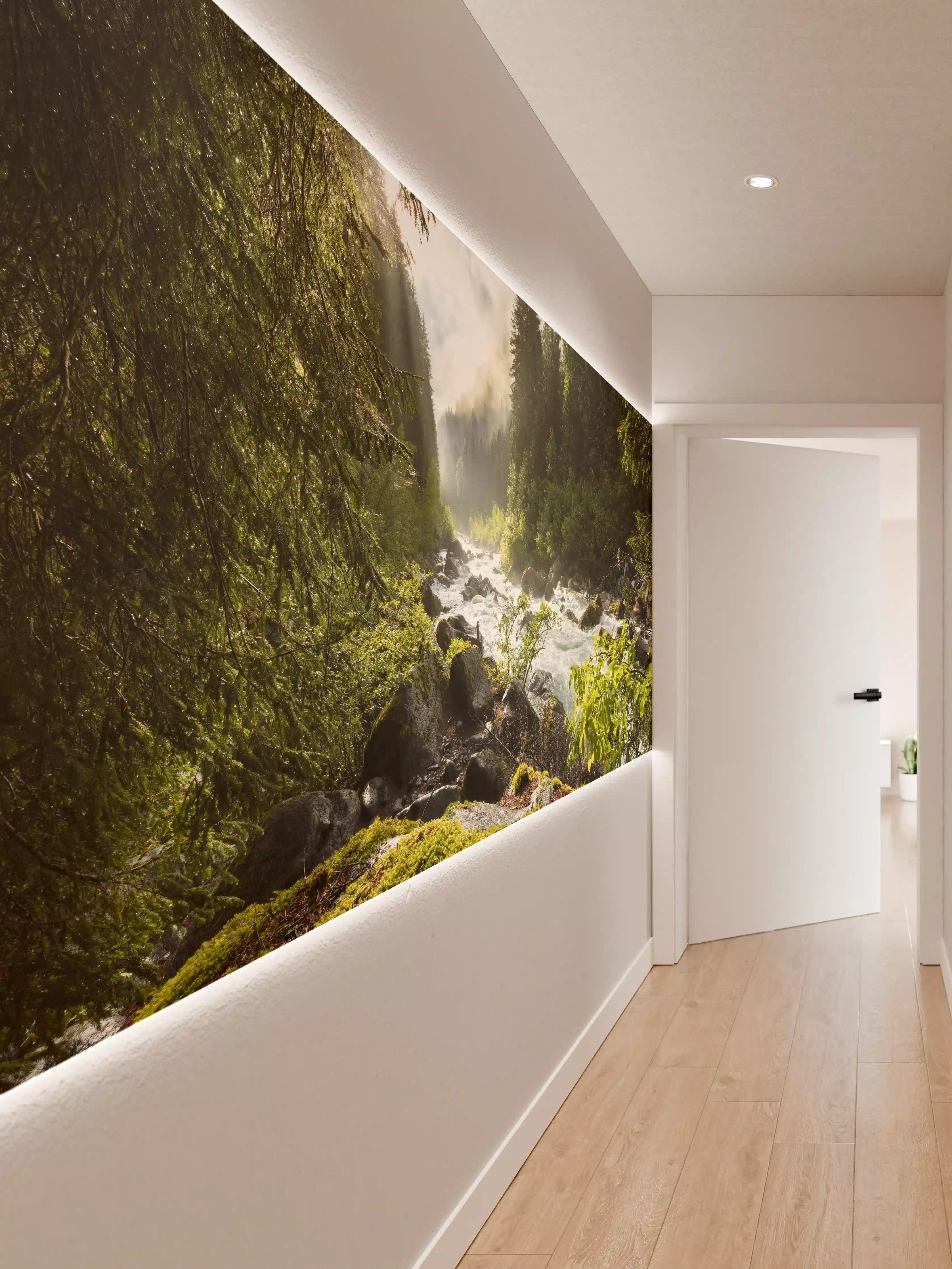 Wandverkleidung Flur - Atemberaubende Naturaufnahme eines Flusses im Wald