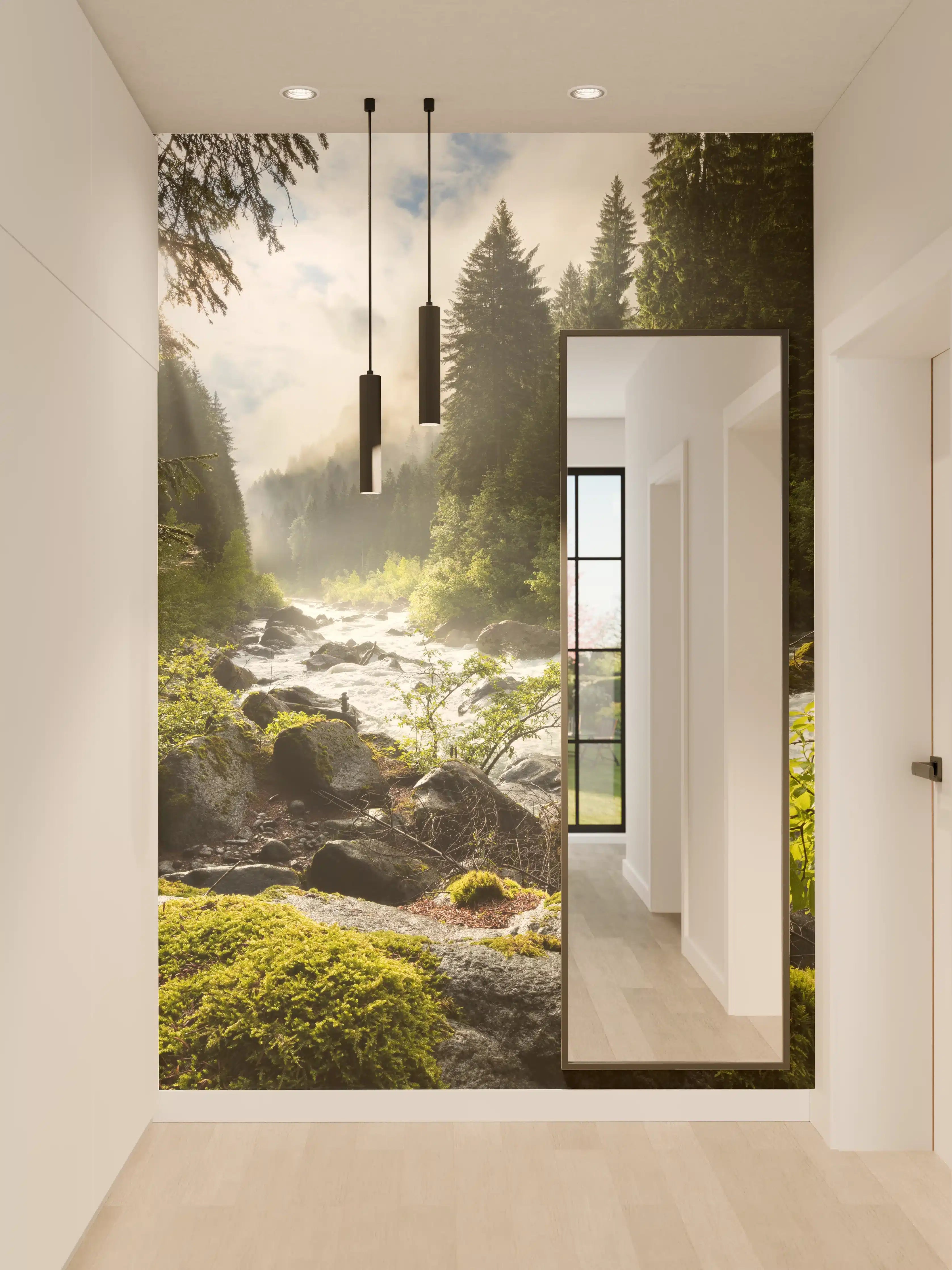 Wandverkleidung Flur - Atemberaubende Naturaufnahme eines Flusses im Wald