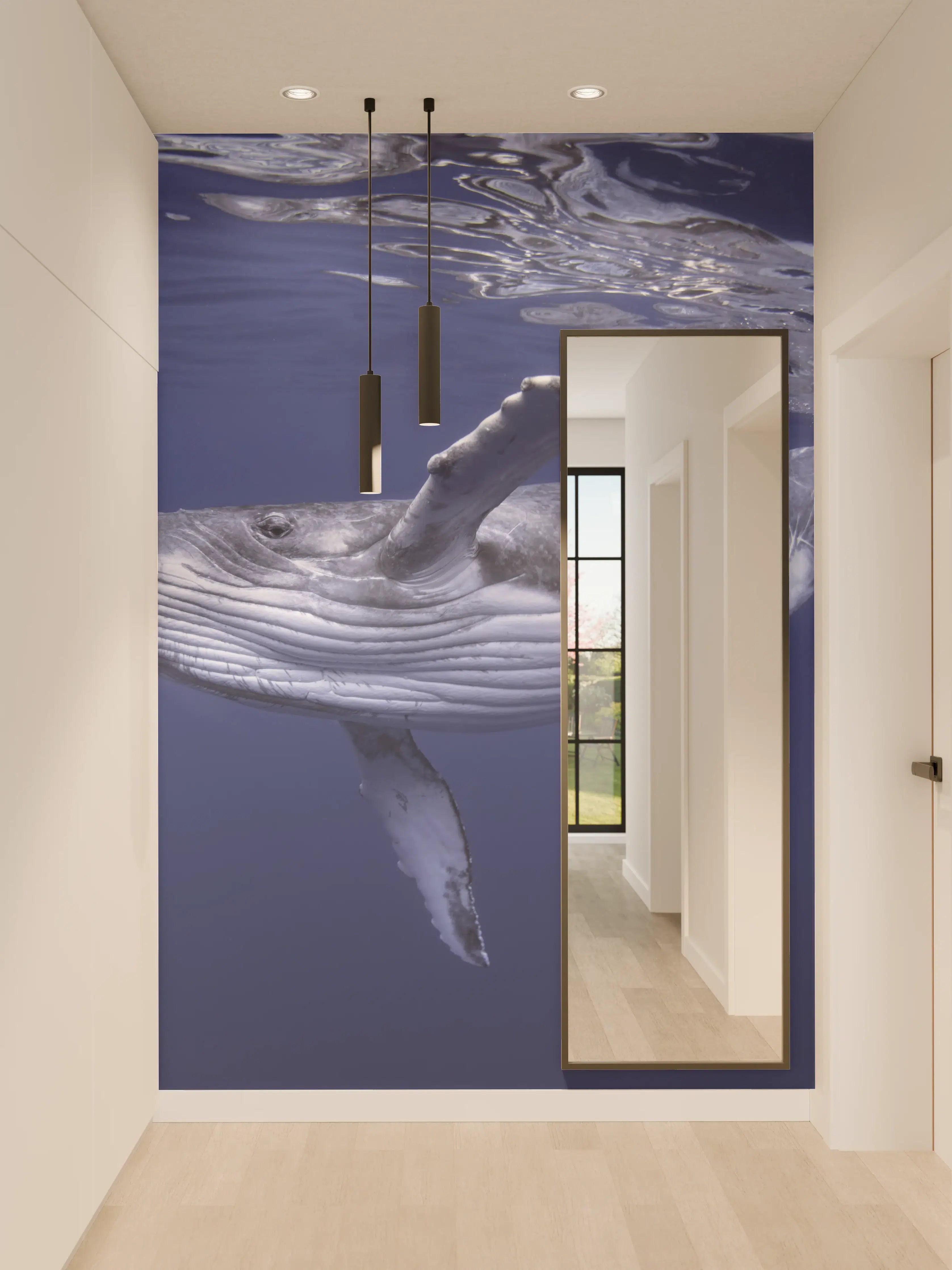 Wandverkleidung Flur - Baby-Buckelwal-Kalb im blauen Wasser
