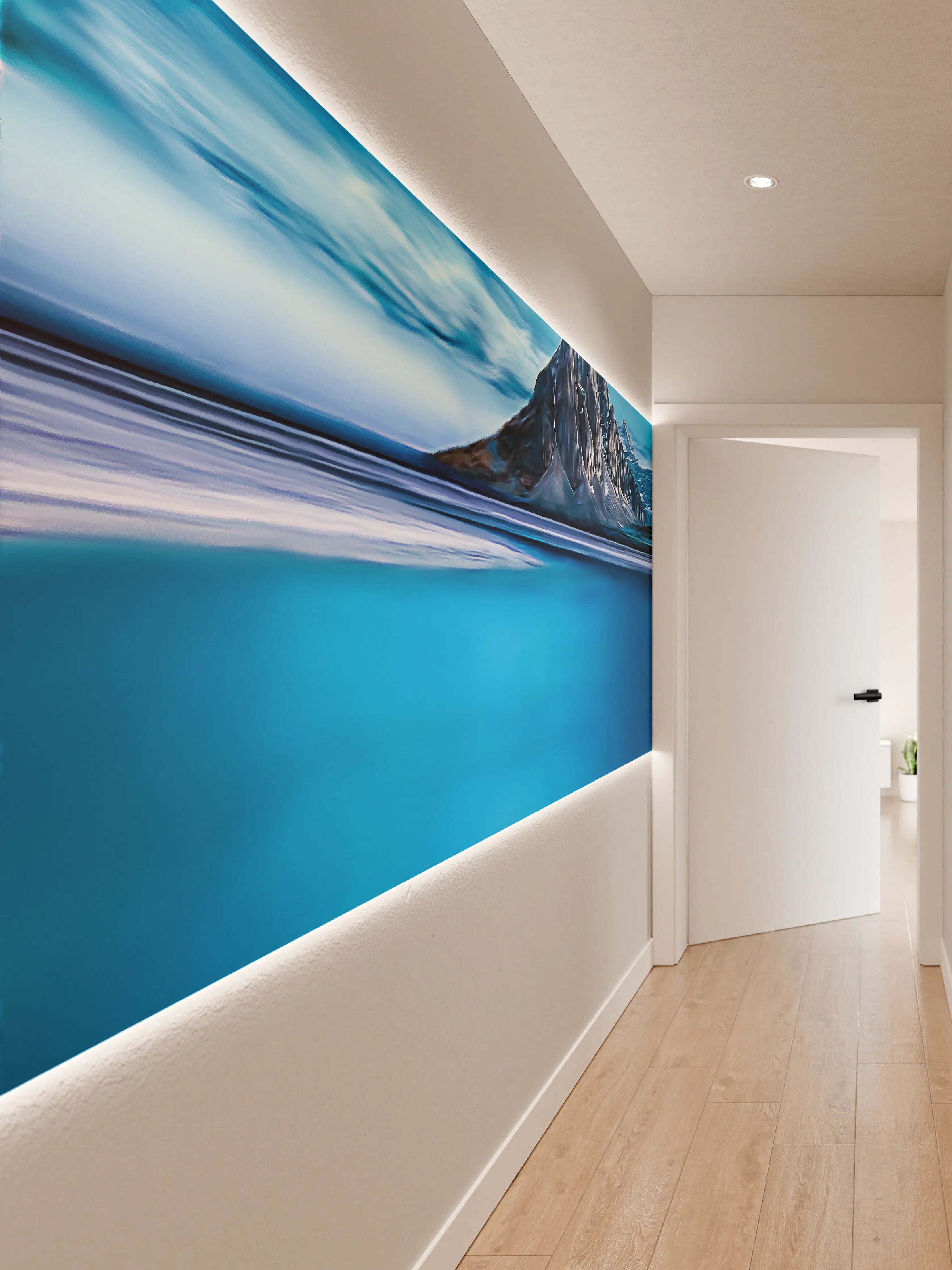 Wandverkleidung Flur - Beeindruckende Bergkulisse vor ruhigem Wasser