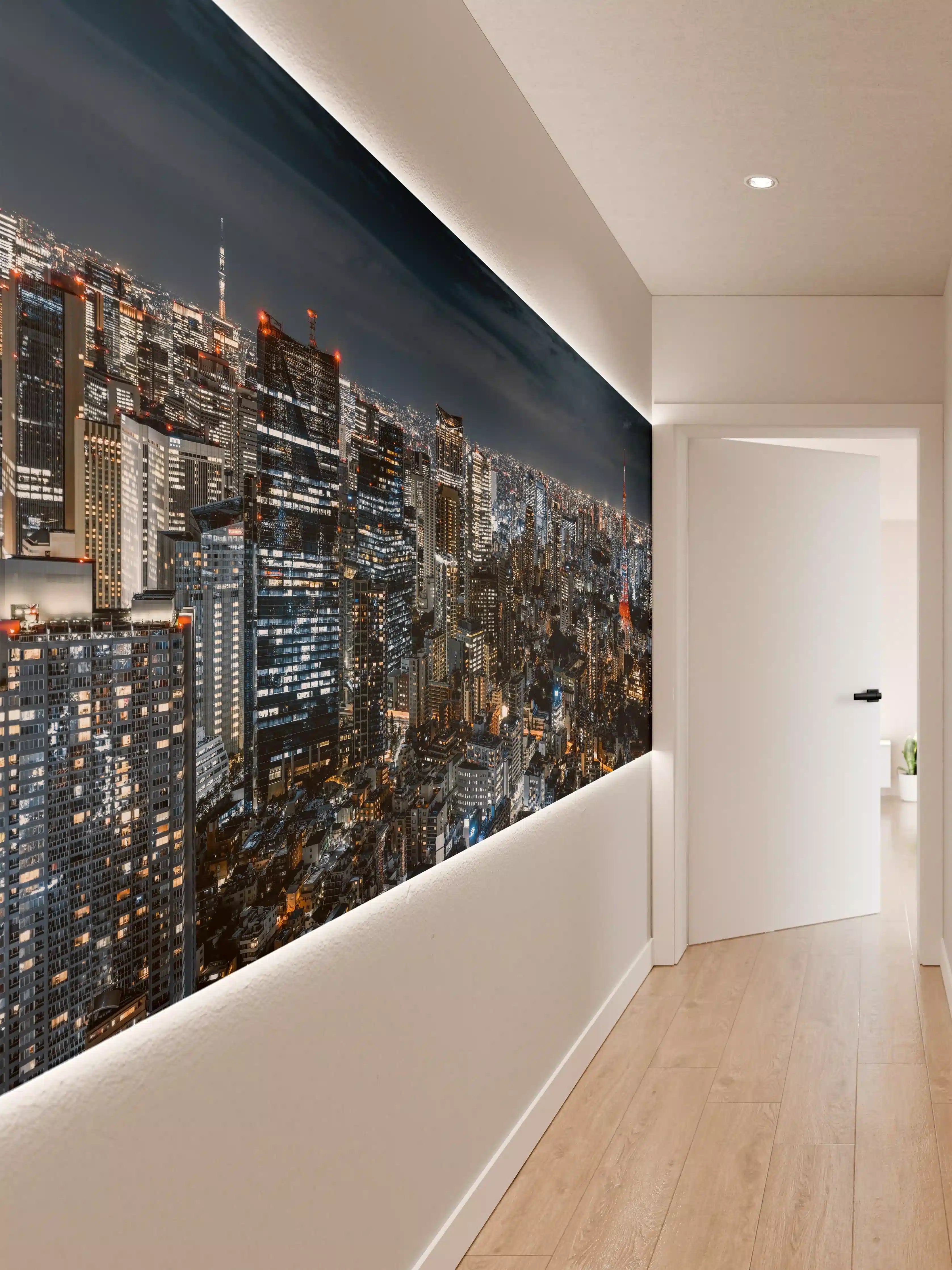 Wandverkleidung Flur - Beeindruckende Skyline bei Nacht