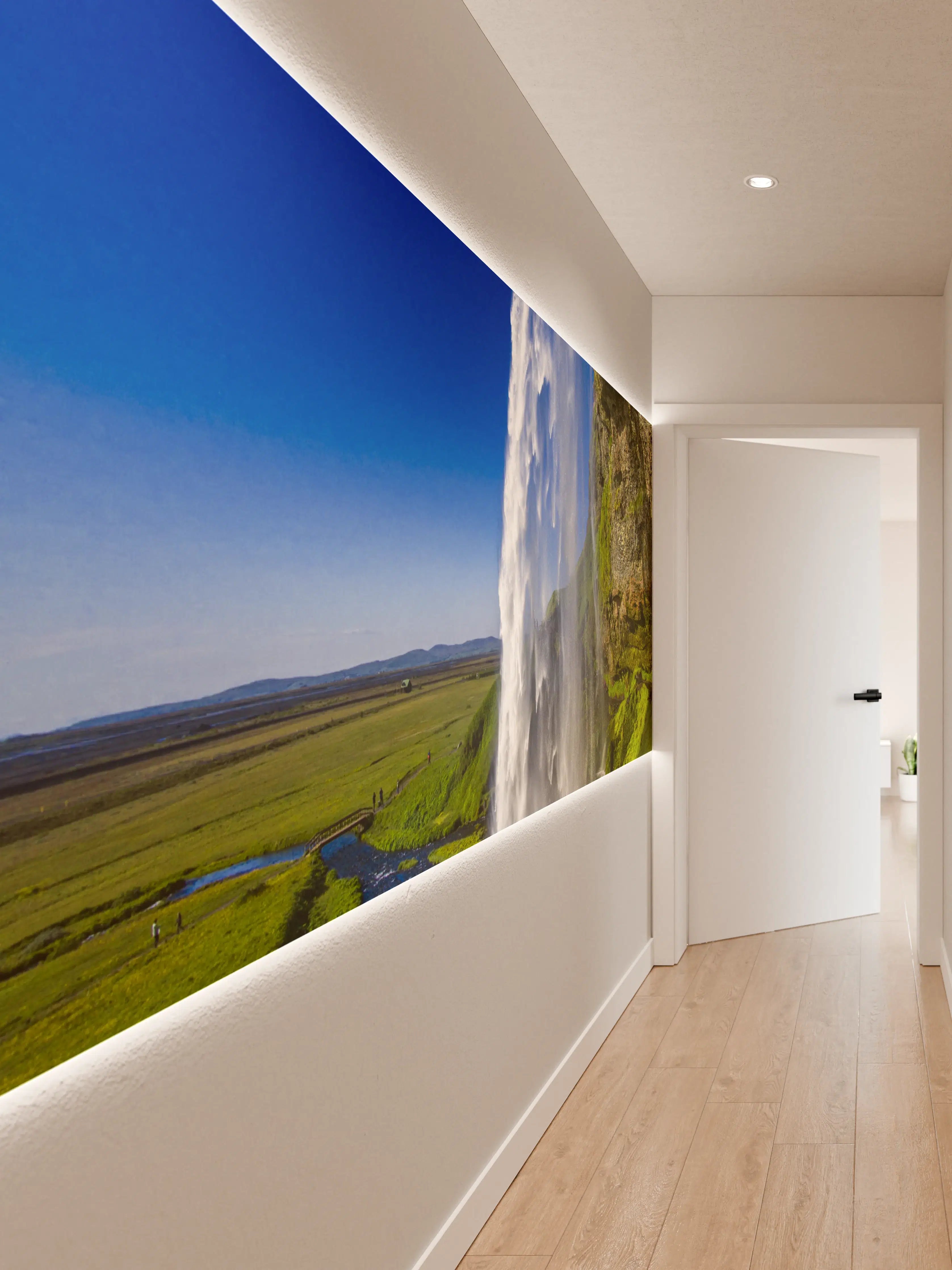 Wandverkleidung Flur - Beeindruckender Wasserfall in grüner Natur