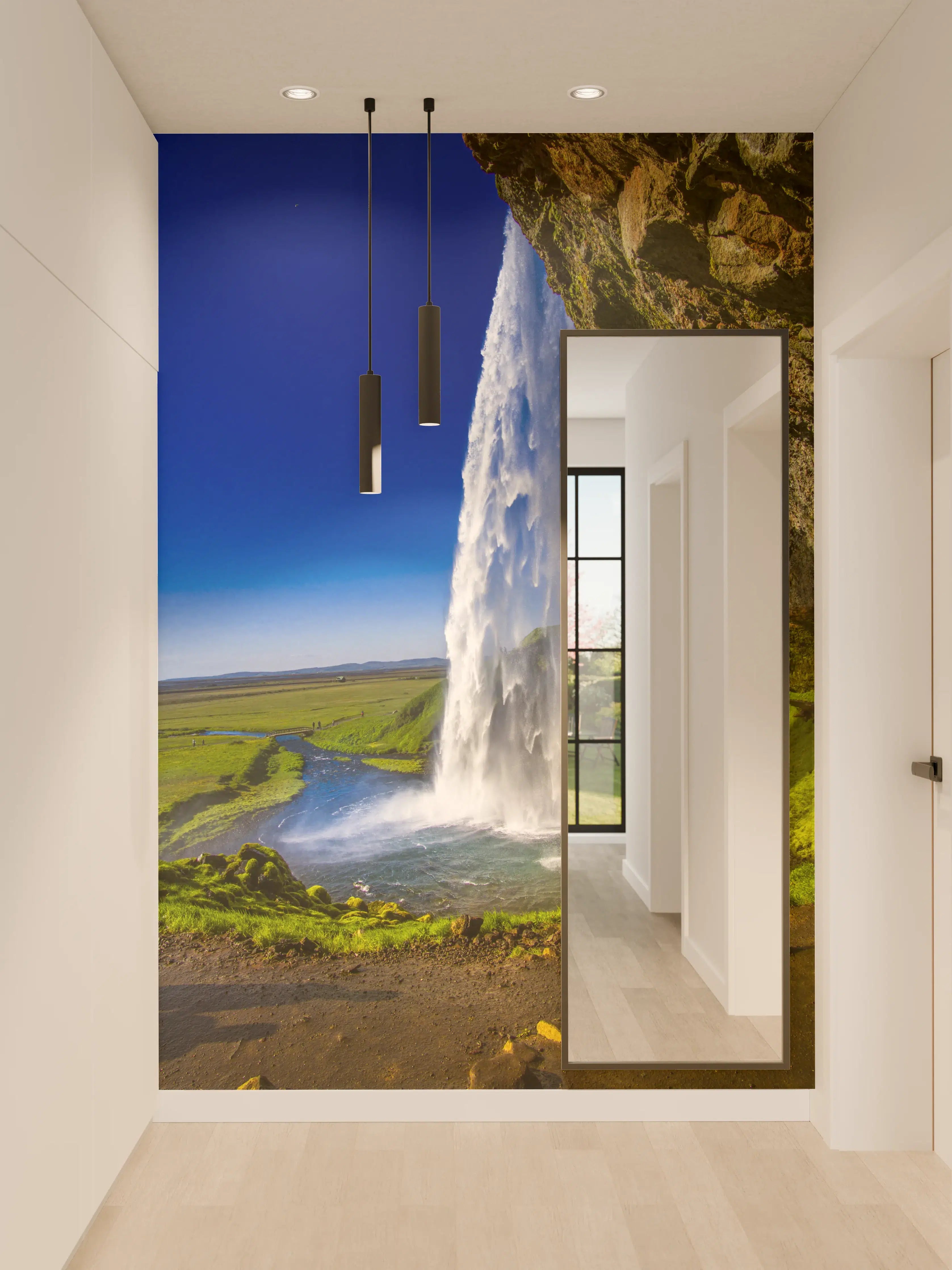 Wandverkleidung Flur - Beeindruckender Wasserfall in grüner Natur