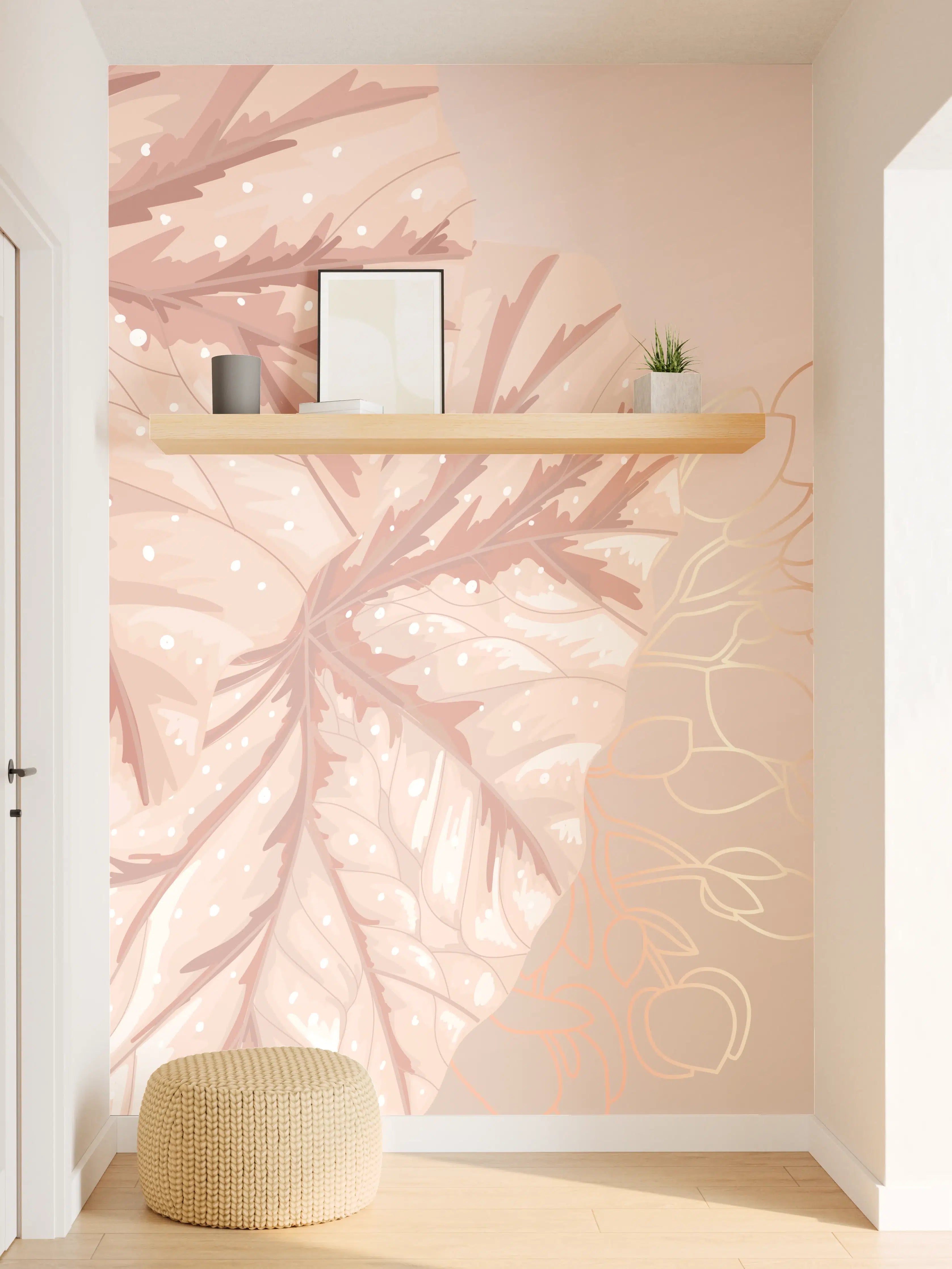 Wandverkleidung Flur - Beige Design Blattmuster