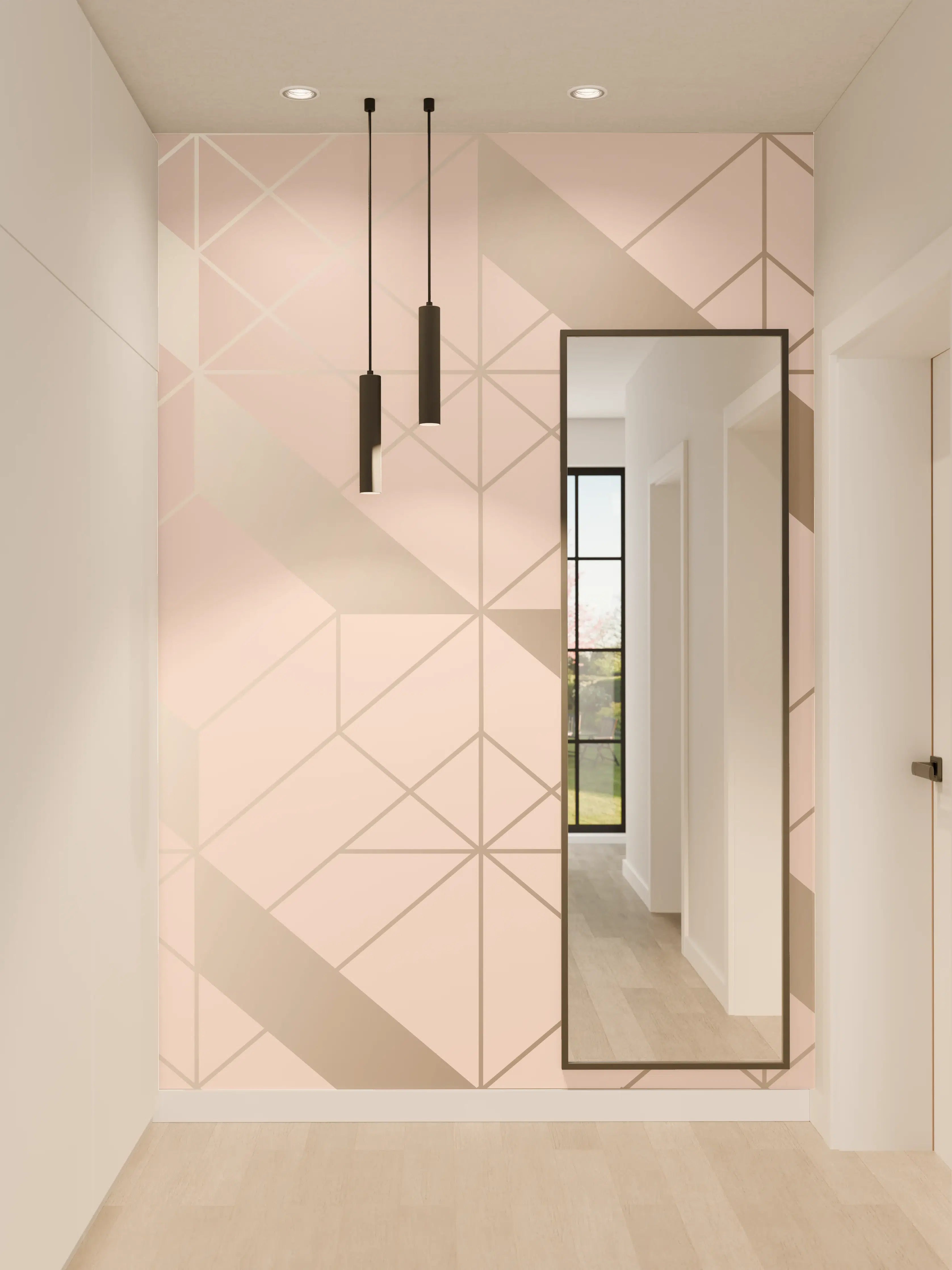 Wandverkleidung Flur - Beige Geometrie-Muster Tapete