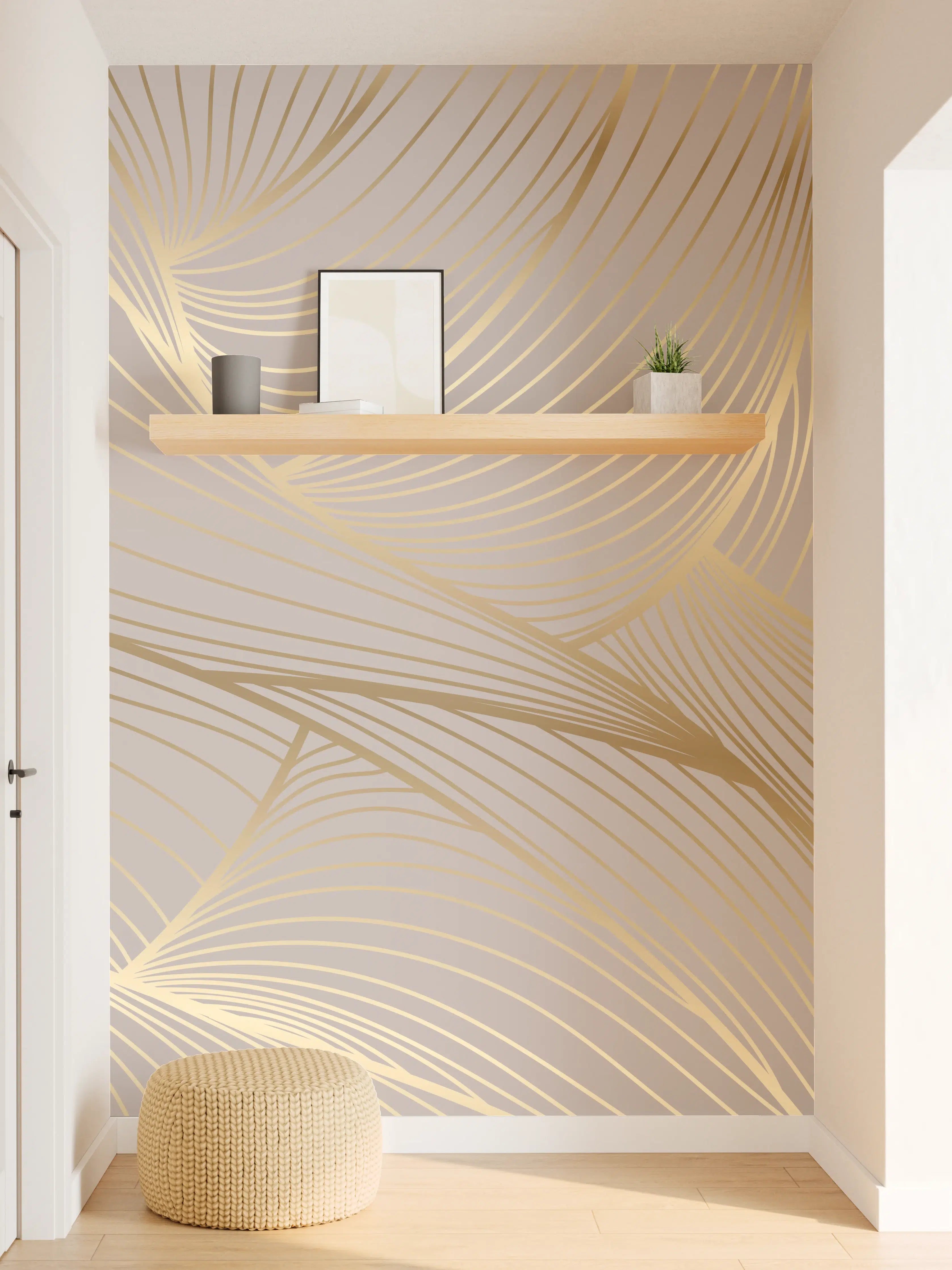 Wandverkleidung Flur - Beige-Goldene Linien Muster