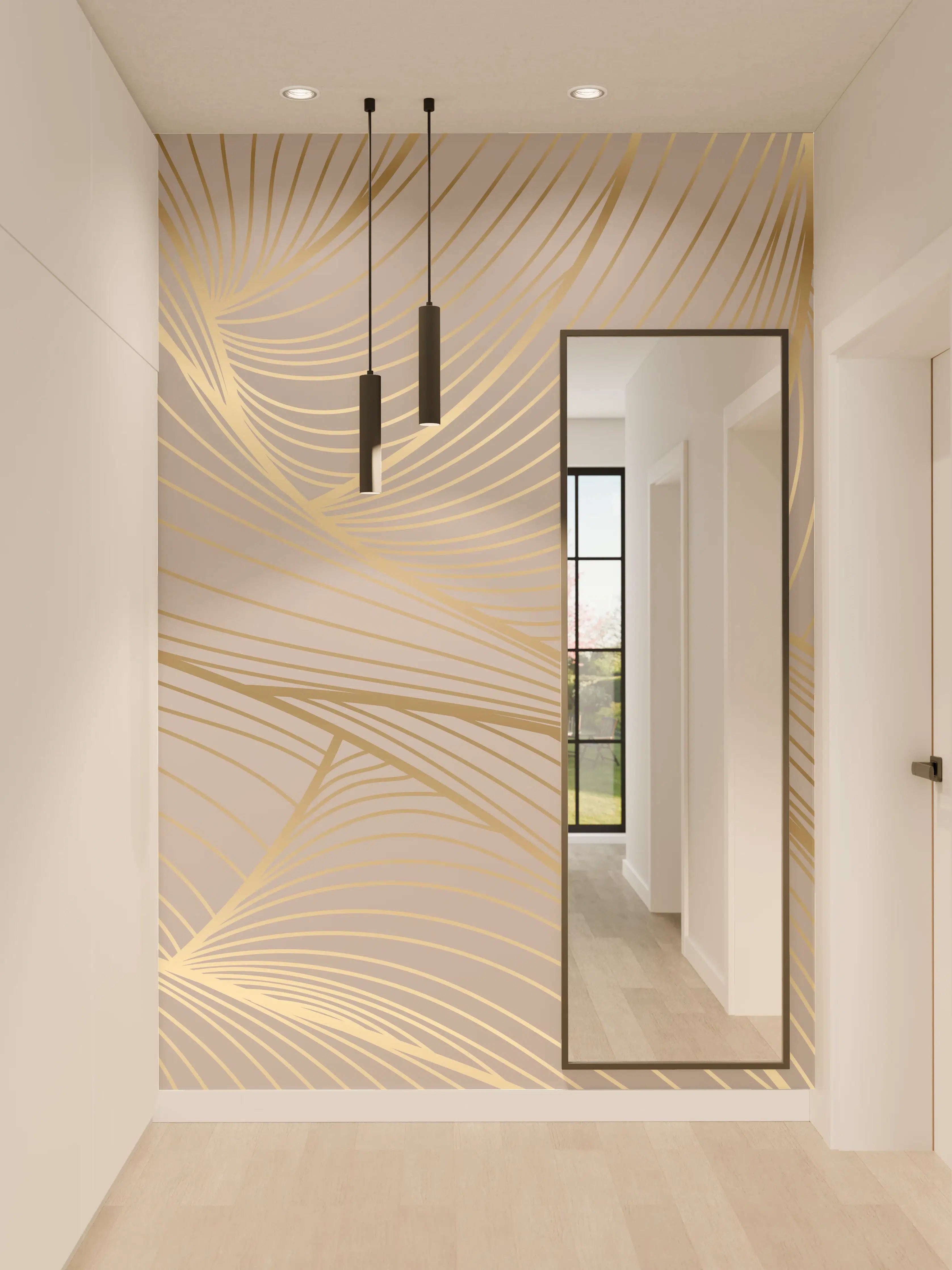 Wandverkleidung Flur - Beige-Goldene Linien Muster