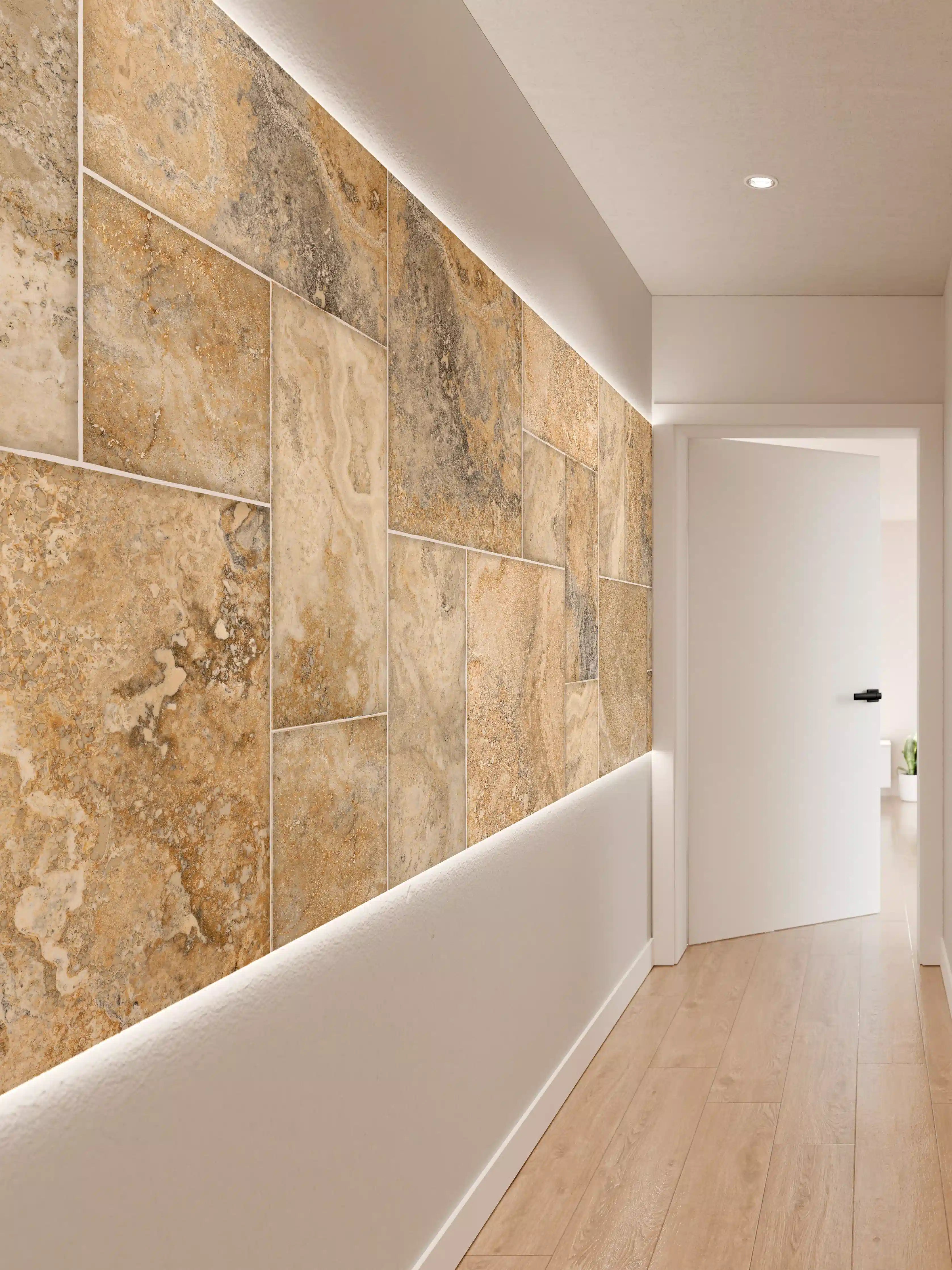 Wandverkleidung Flur - Beige Naturstein Wandtextur