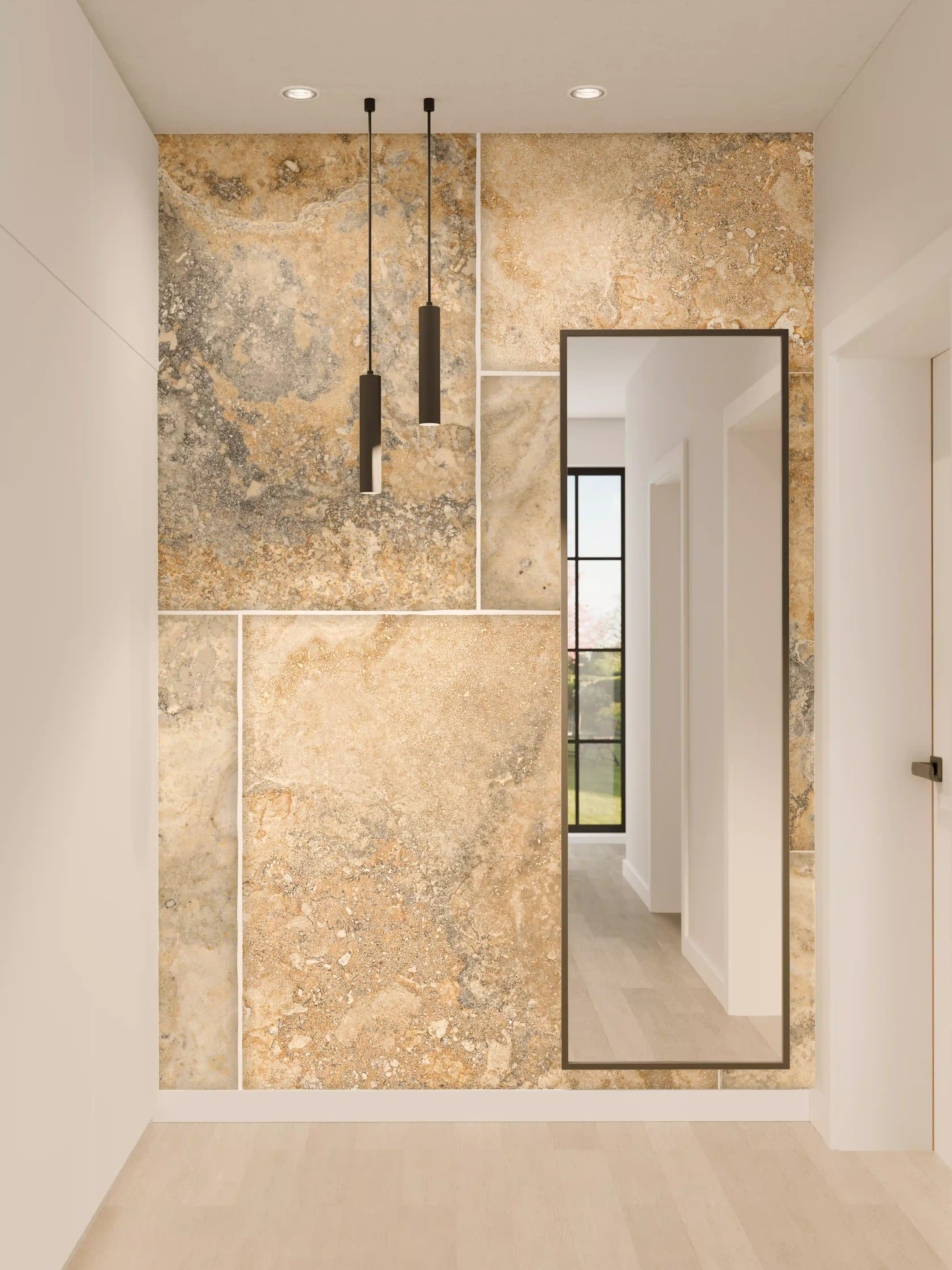 Wandverkleidung Flur - Beige Naturstein Wandtextur