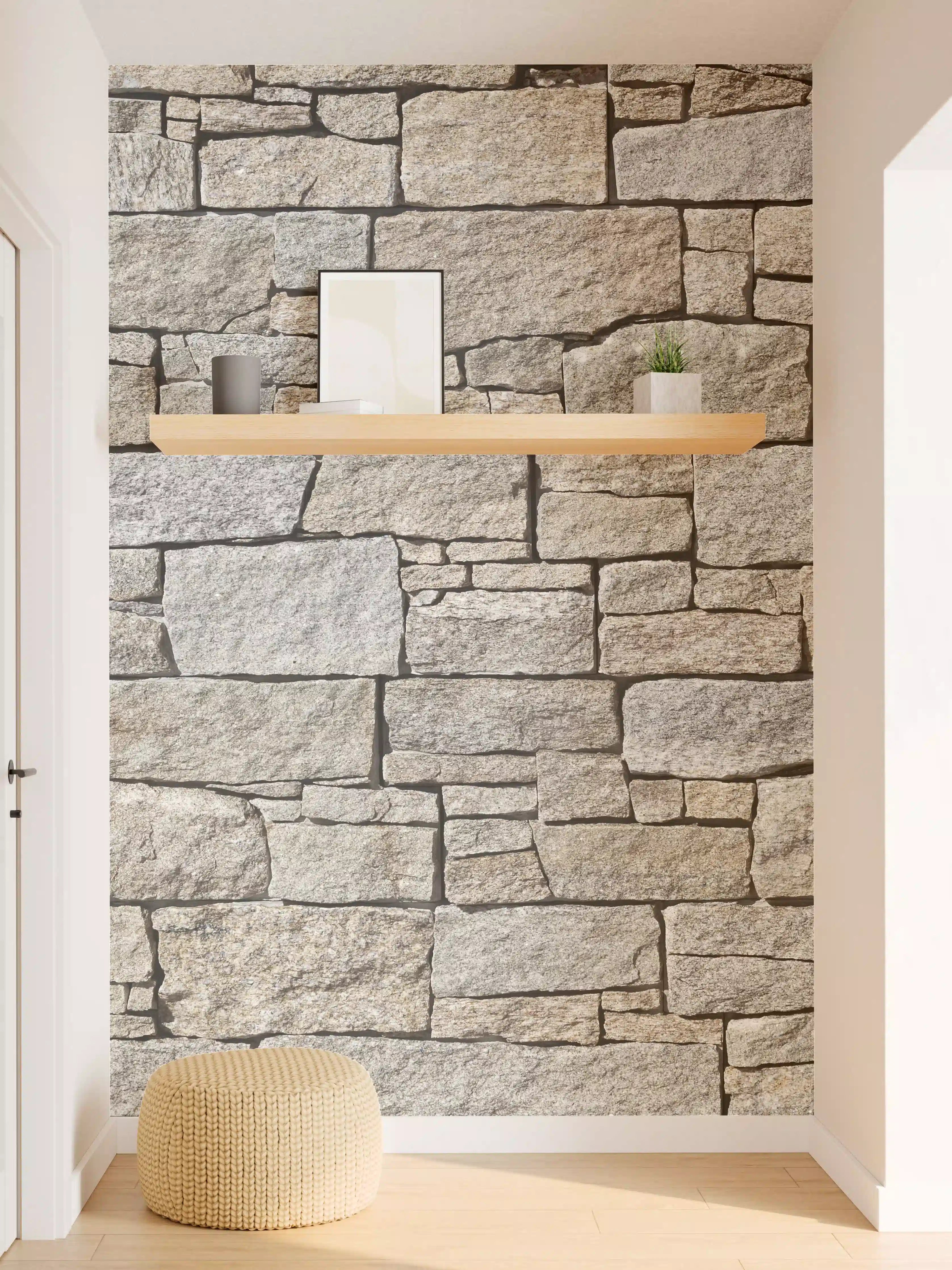 Wandverkleidung Flur - Beige Natursteinmauer Struktur