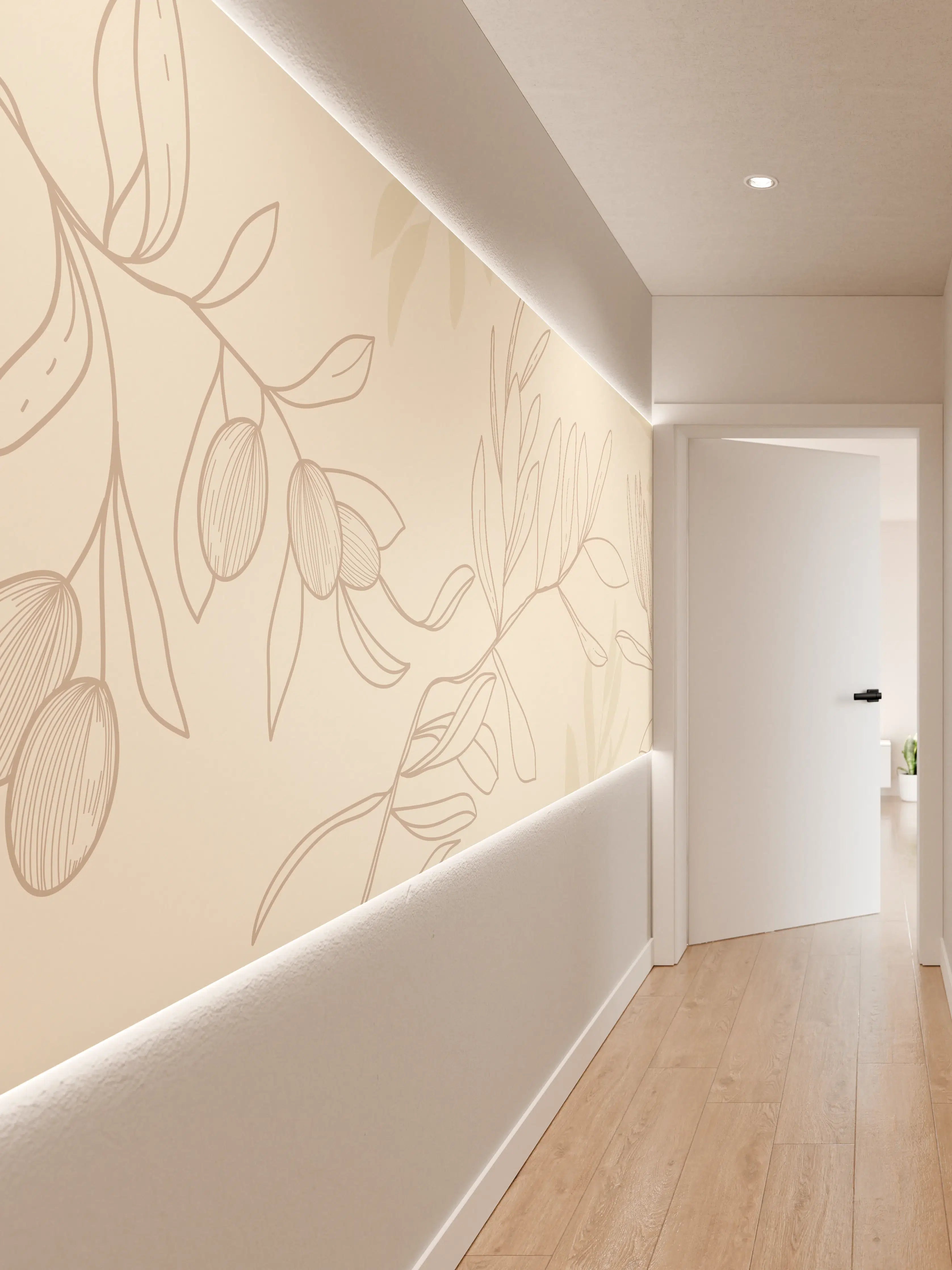 Wandverkleidung Flur - Beige Pflanzenlinien Muster