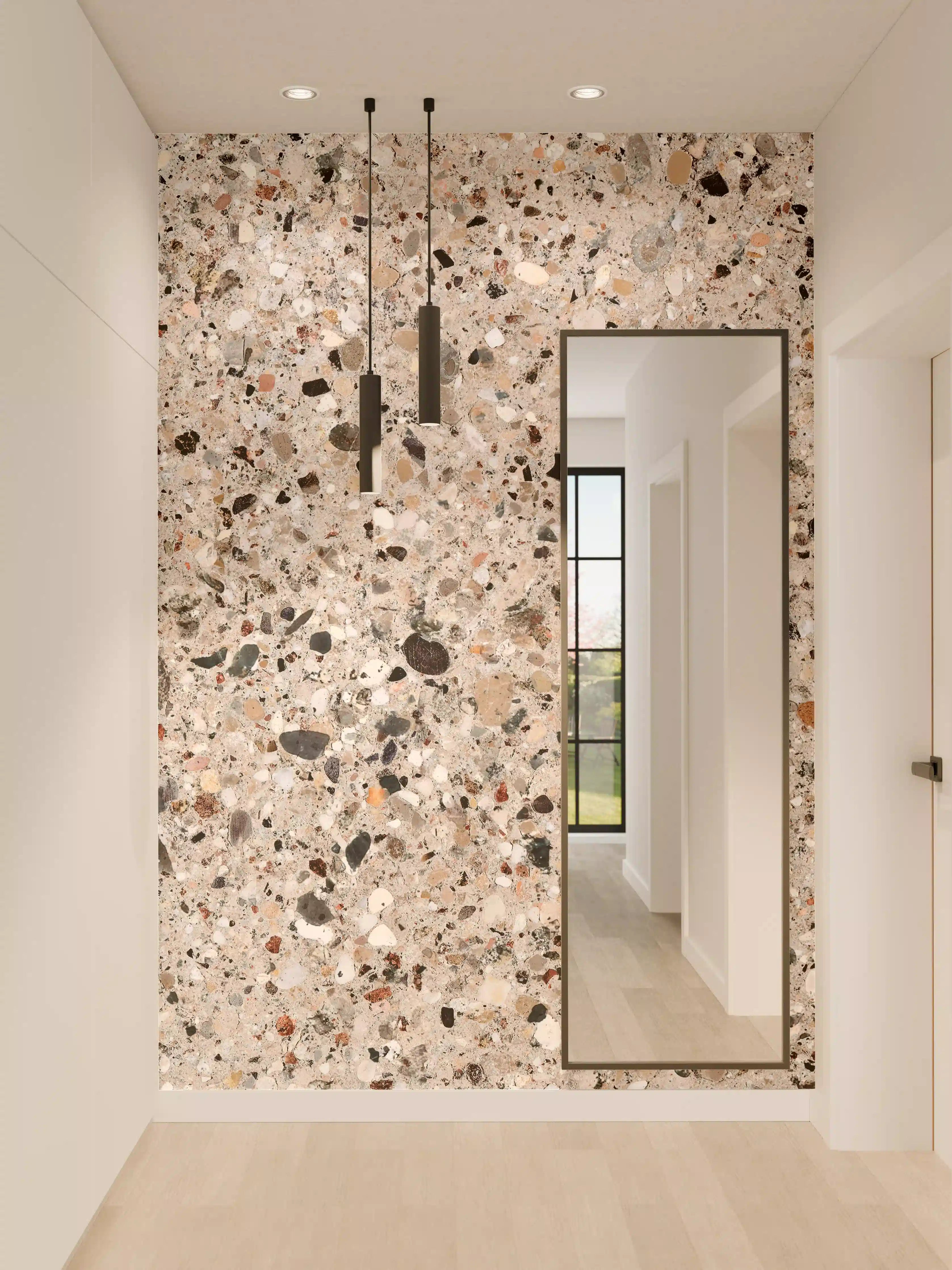 Wandverkleidung Flur - Beige Steinterrazzo Textur