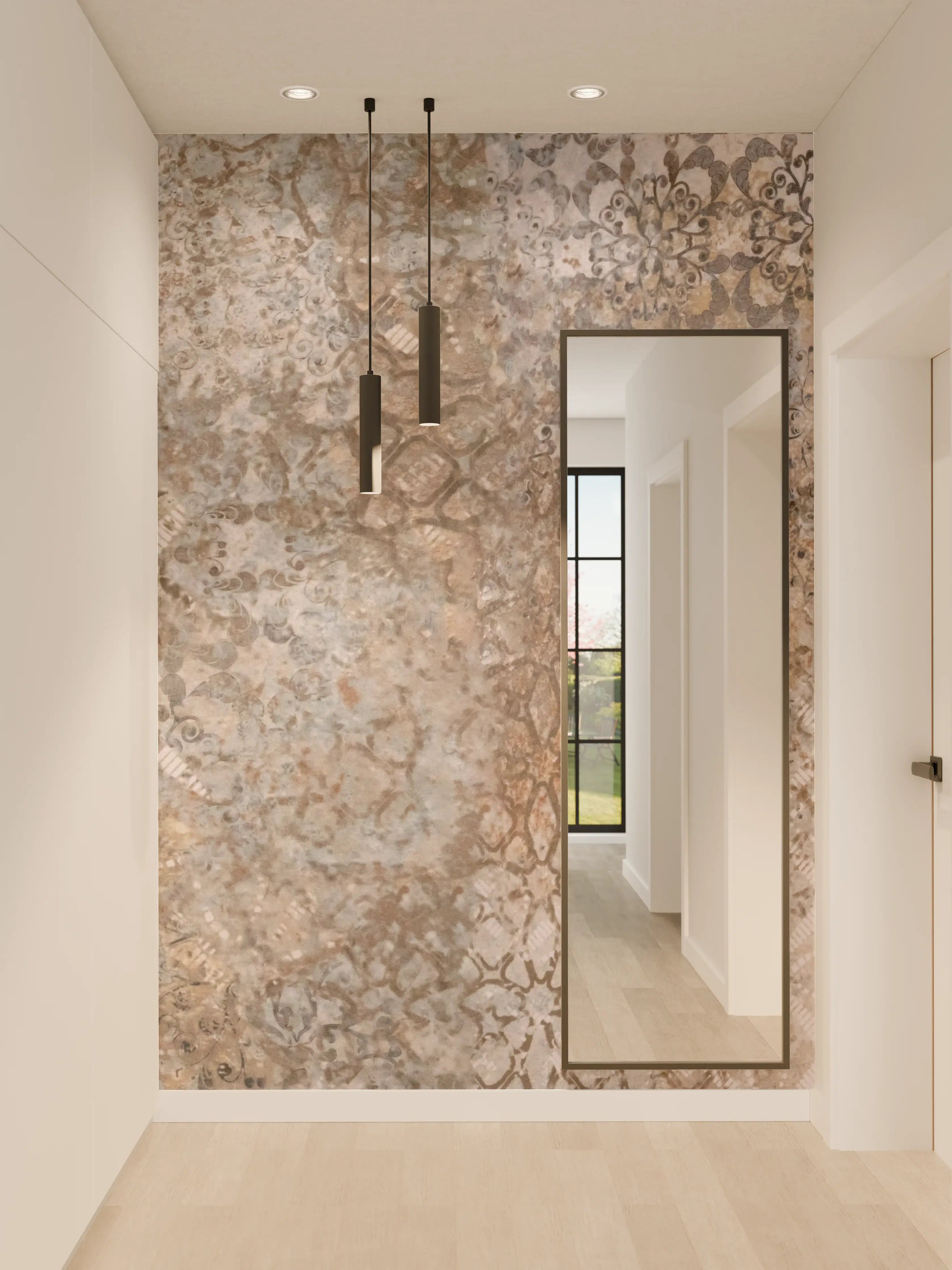 Wandverkleidung Flur - Beige Vintage Blumenmuster im Tapeten-Stil