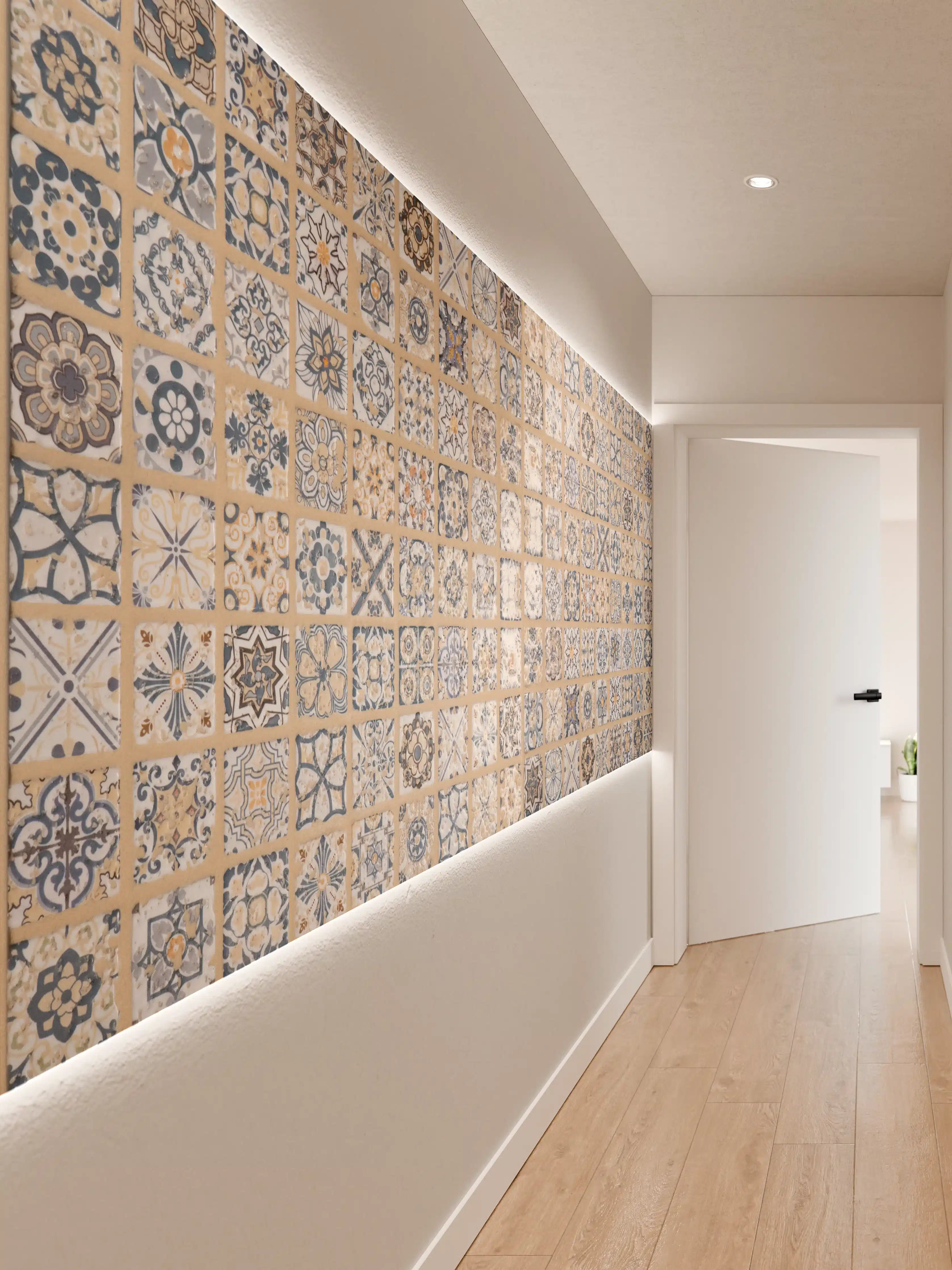 Wandverkleidung Flur - Beige-blau Vintage Mosaik