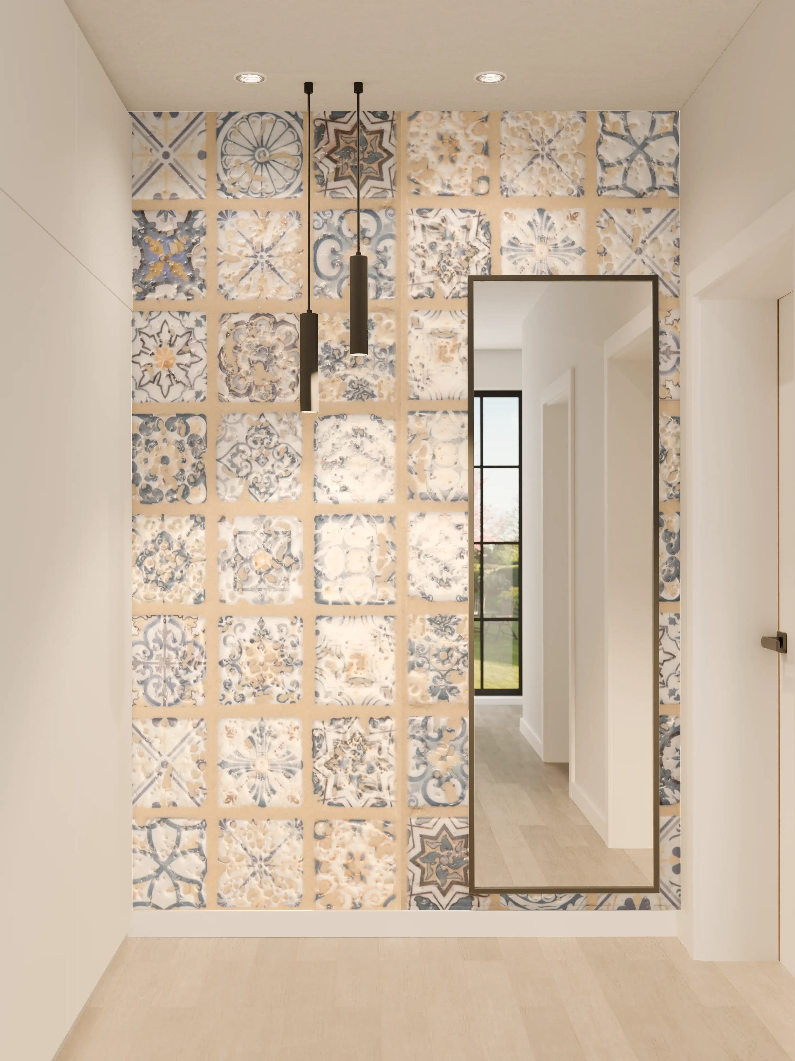 Wandverkleidung Flur - Beige-blau Vintage Mosaik