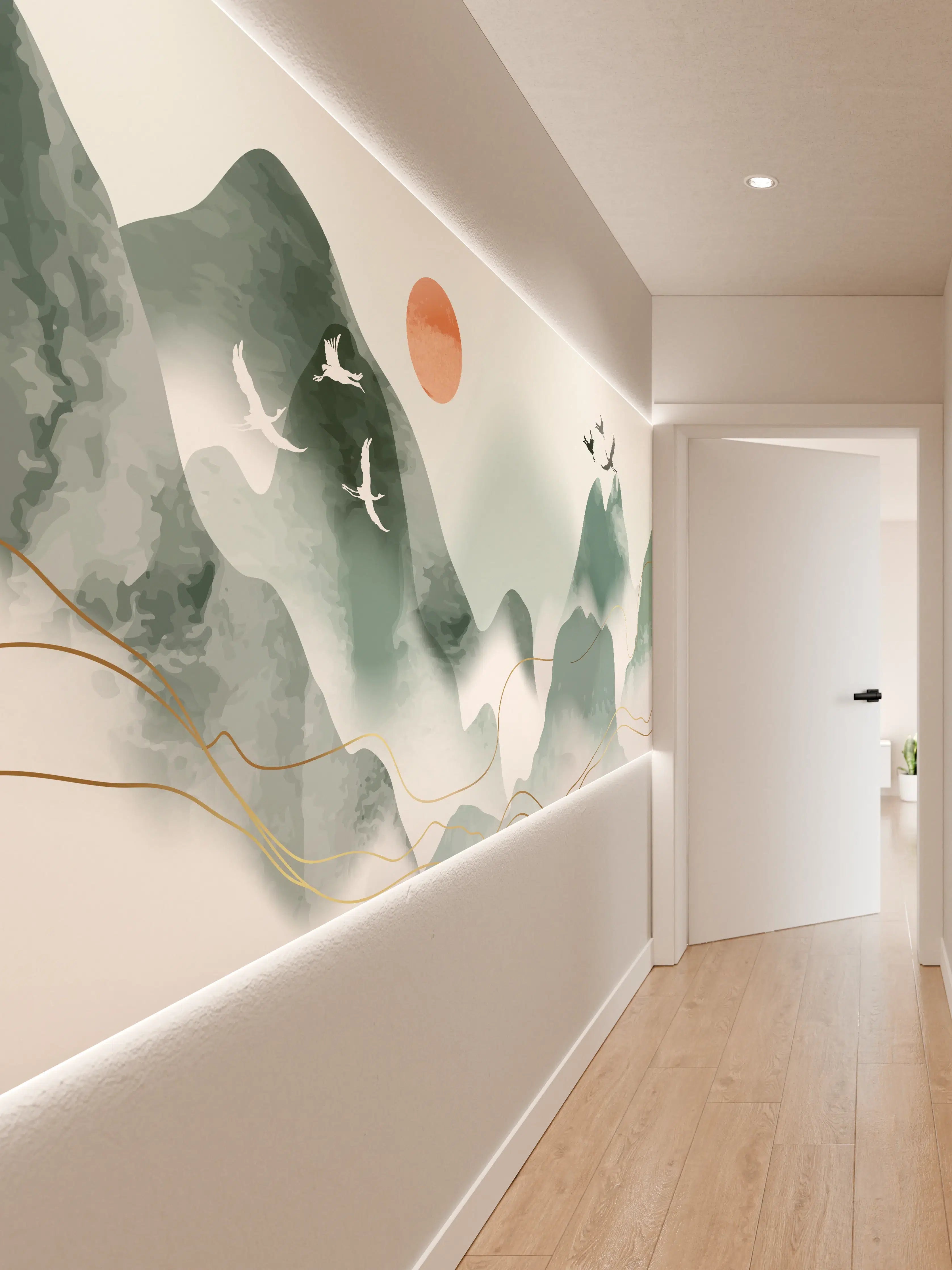 Wandverkleidung Flur - Berghorizont mit Abendrot