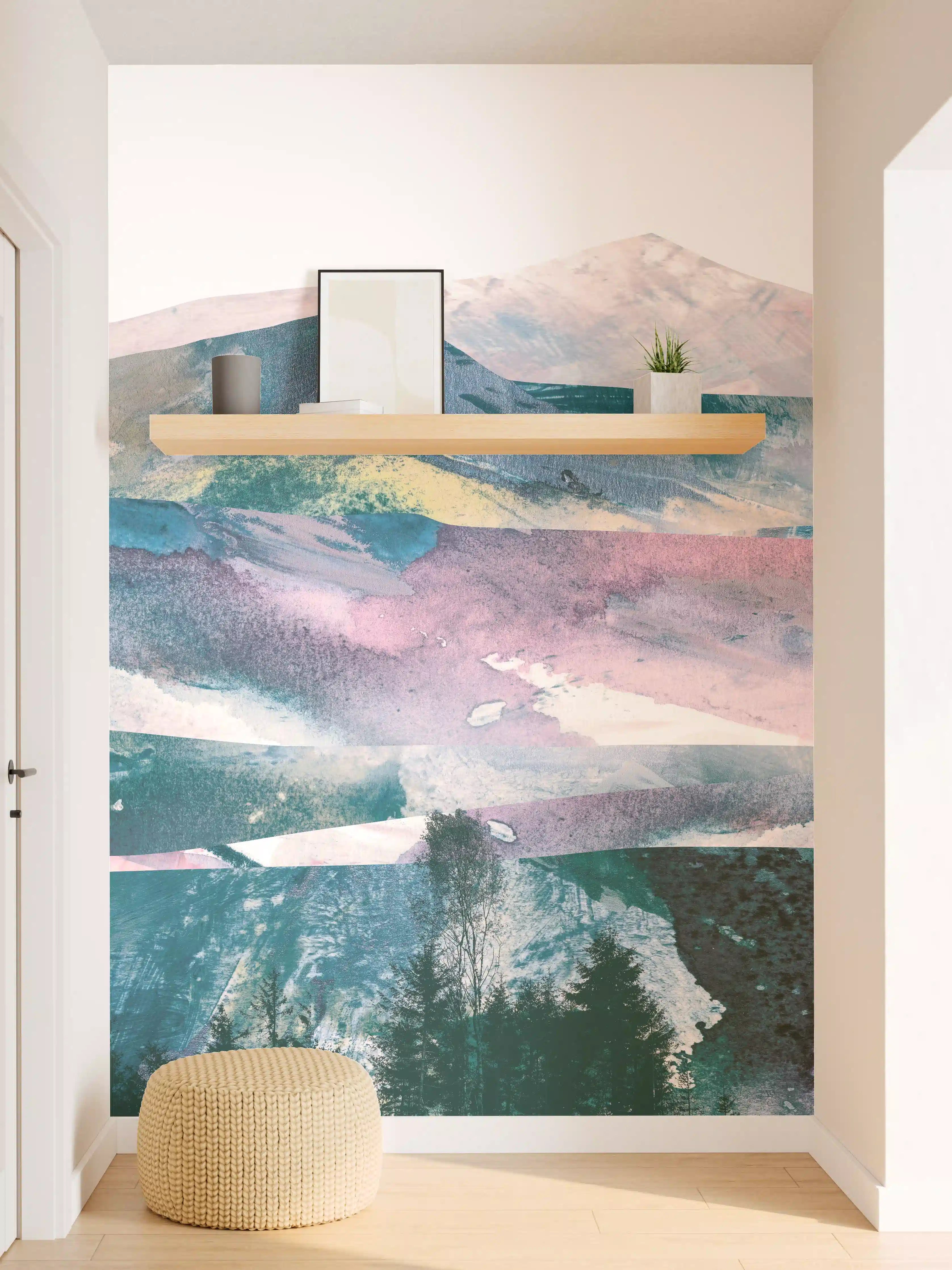 Wandverkleidung Flur - Bergpanorama in Farbabstraktion