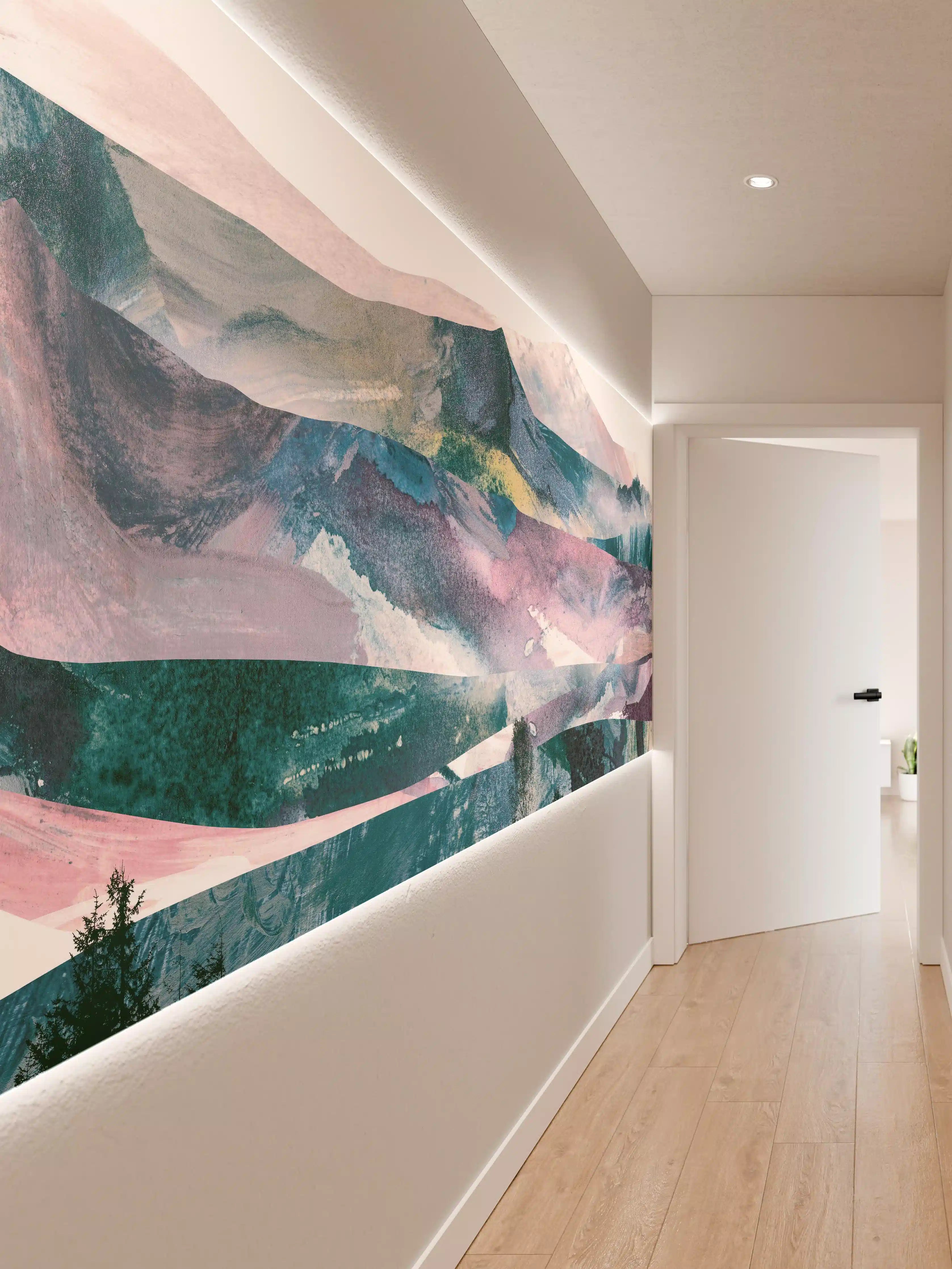 Wandverkleidung Flur - Bergpanorama in Farbabstraktion