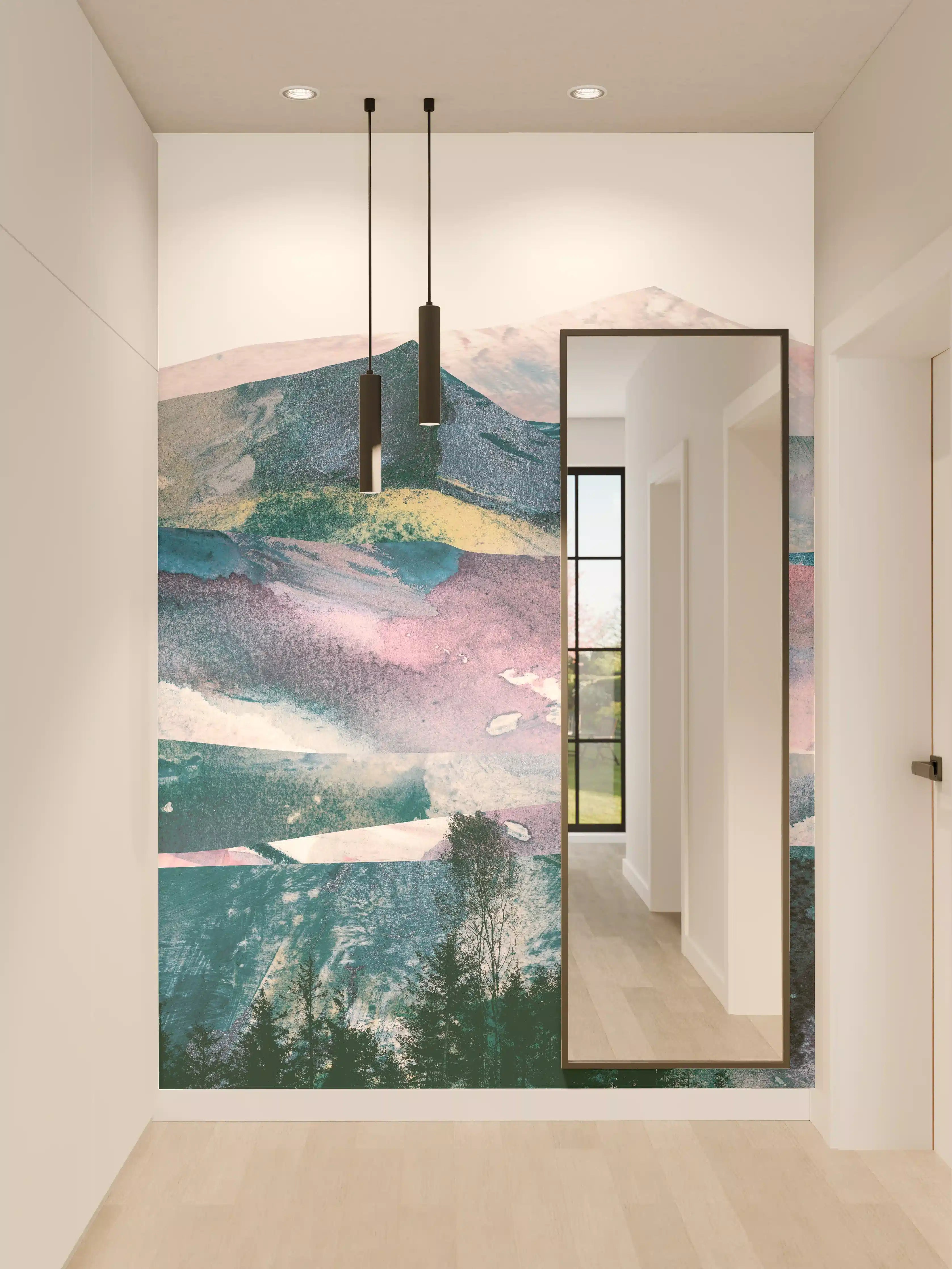 Wandverkleidung Flur - Bergpanorama in Farbabstraktion