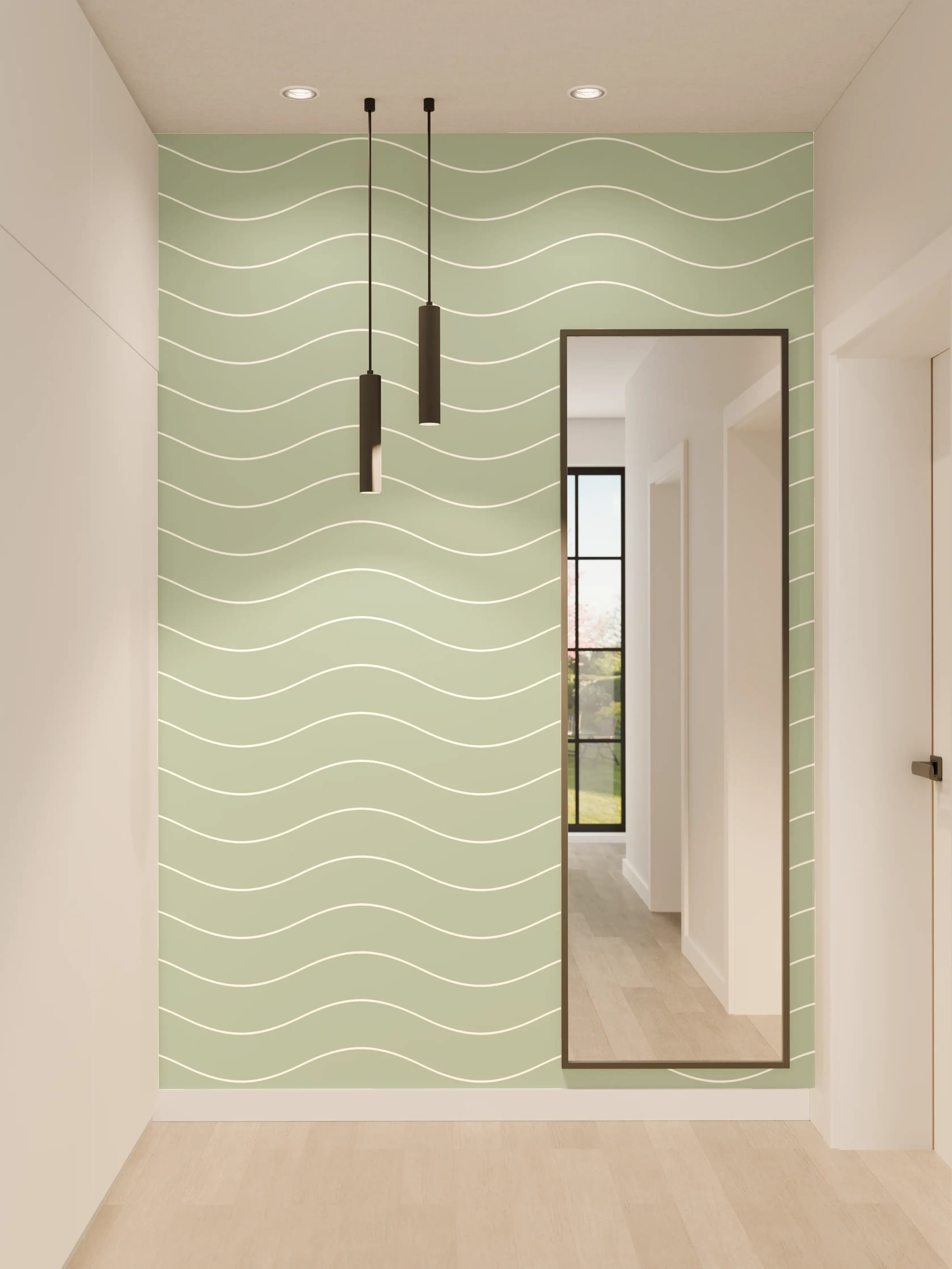 Wandverkleidung Flur - Beruhigende Meereswellen in sanften Grau- und Beigetönen