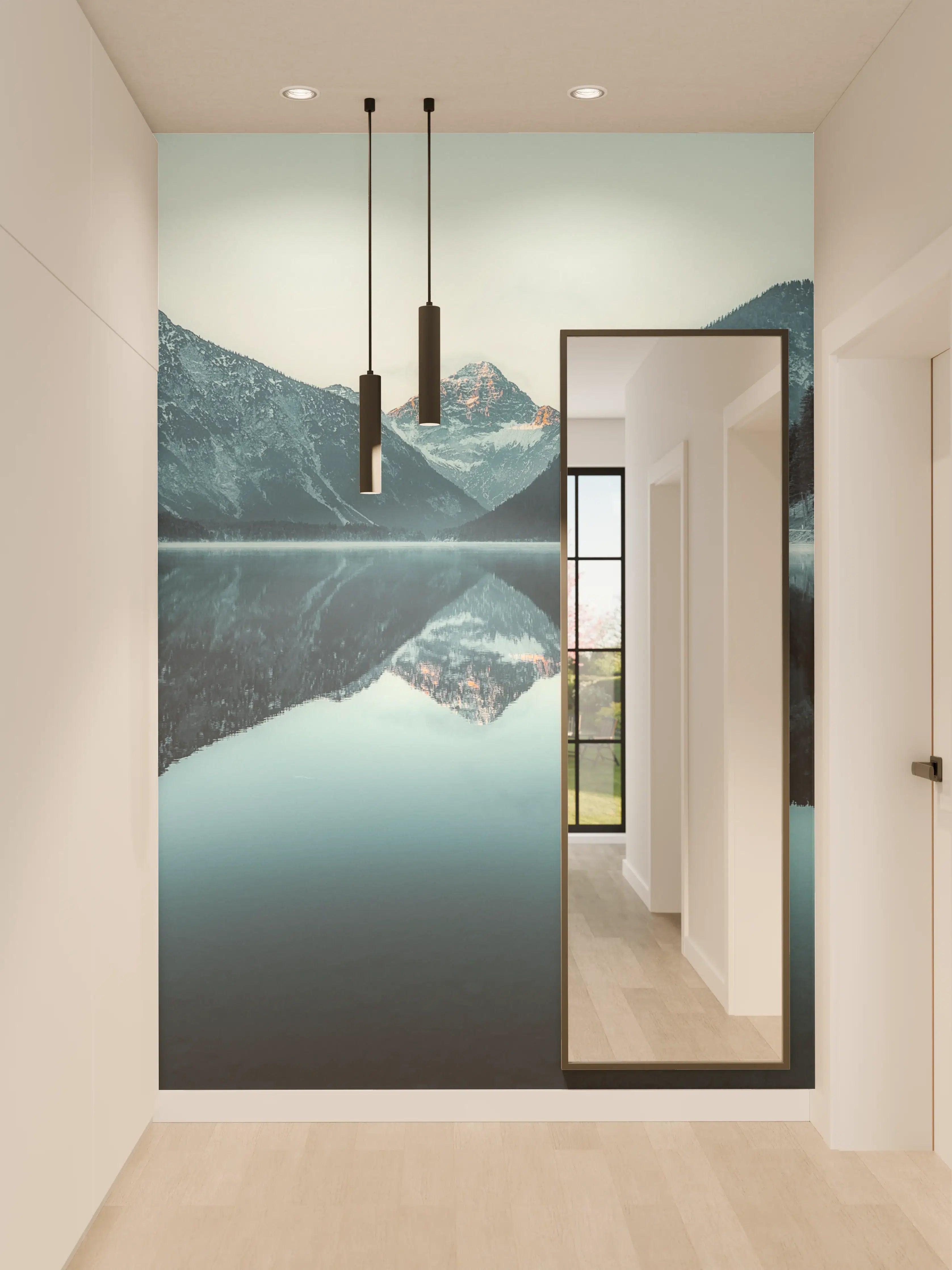Wandverkleidung Flur - Beruhigender Bergsee mit Reflexion