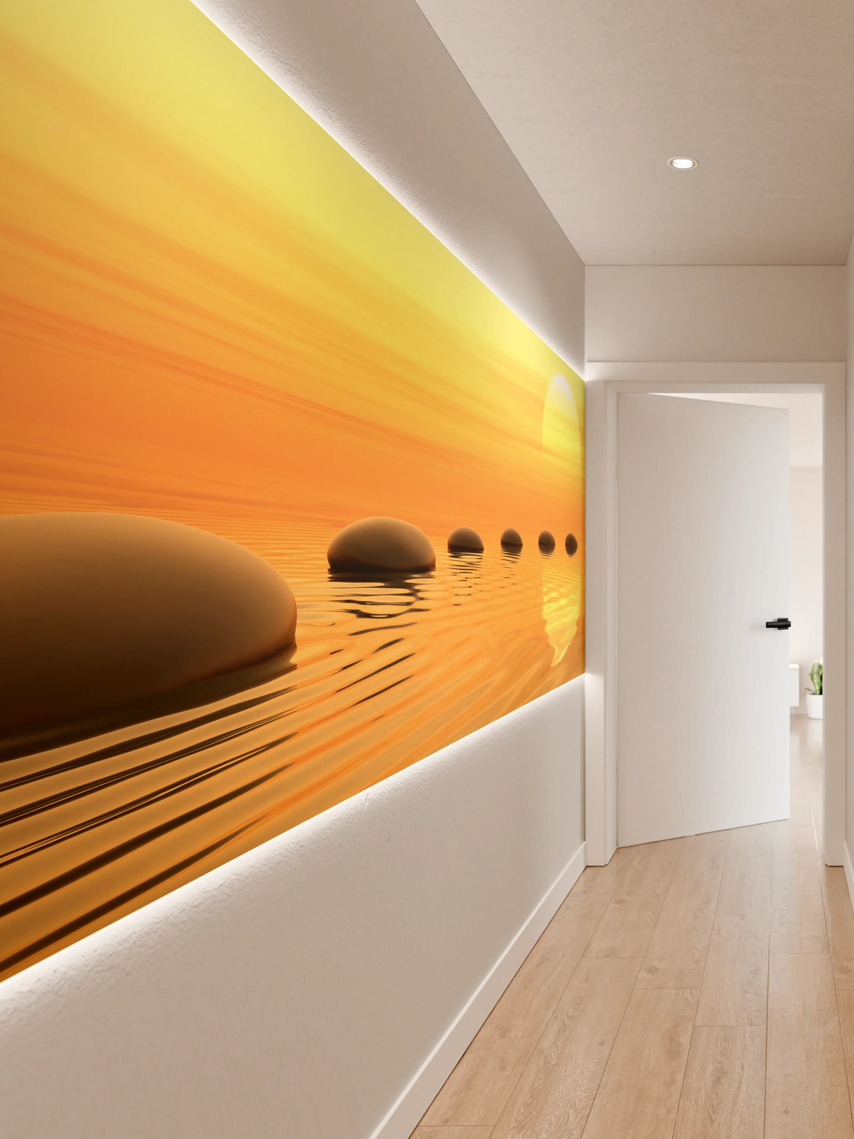 Wandverkleidung Flur - Beruhigender Sonnenuntergang am Wasser