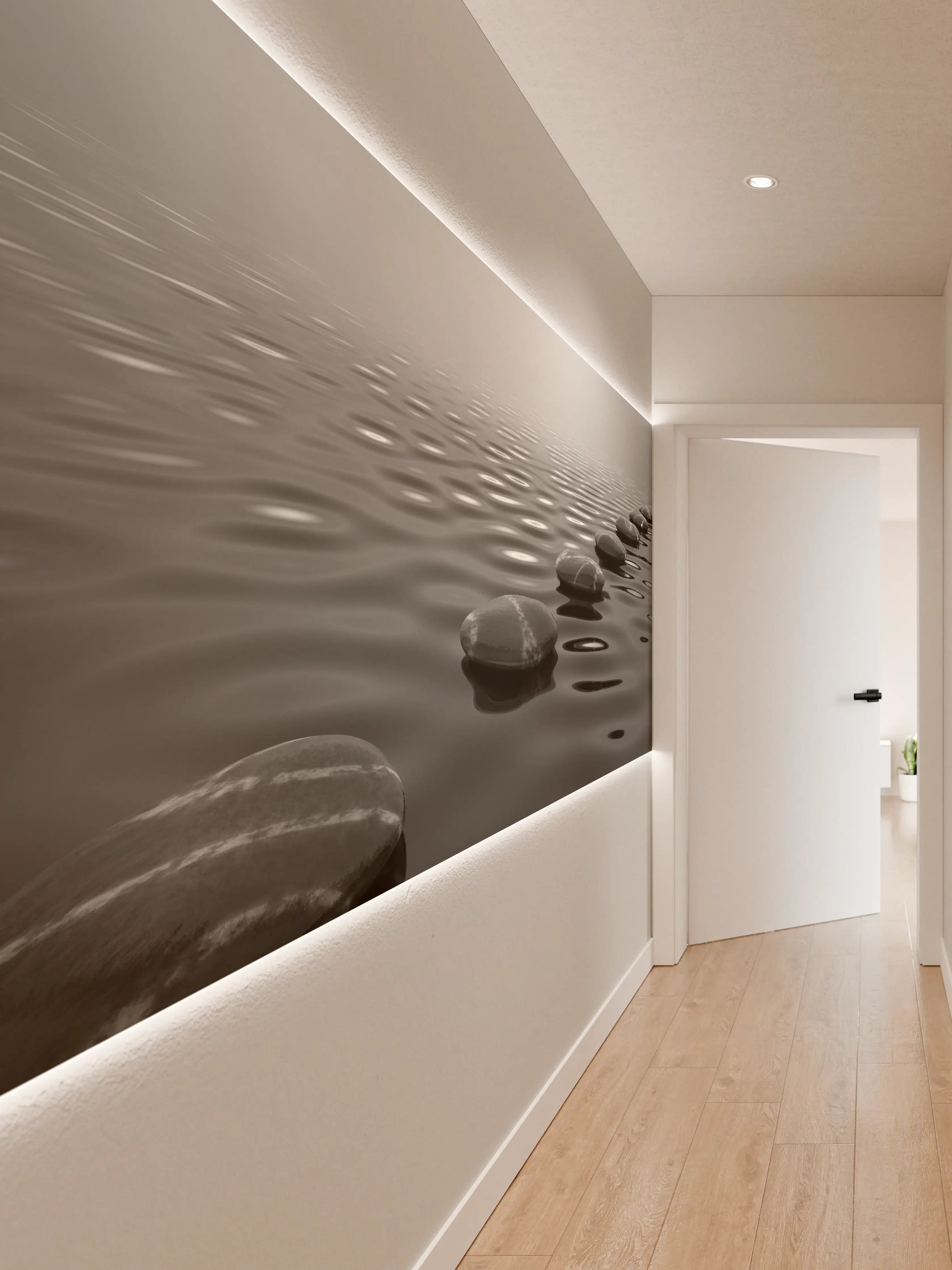 Wandverkleidung Flur - Beruhigender Steineweg am Wasser in Grau