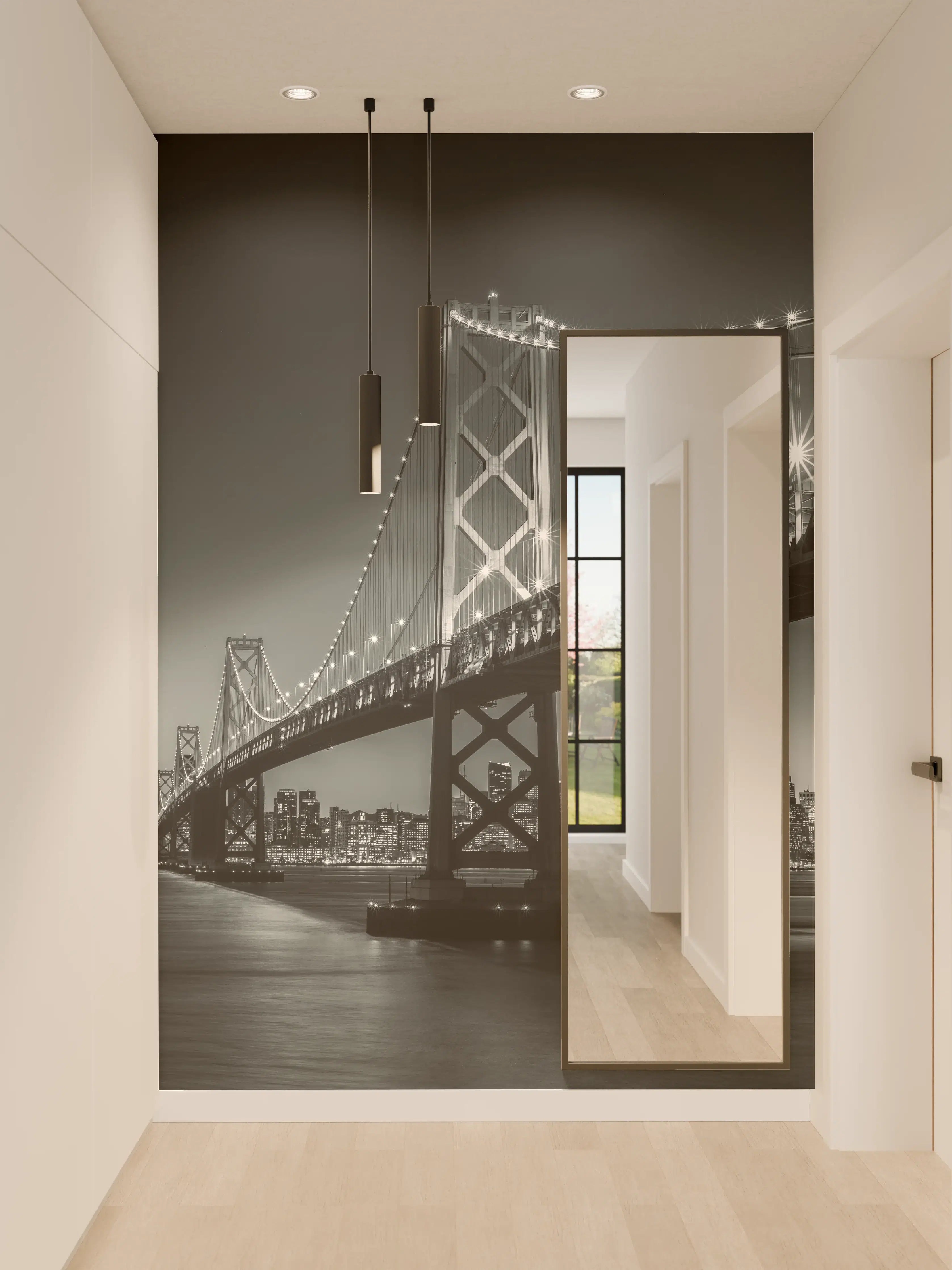 Wandverkleidung Flur - Bezaubernde Ansicht der San Francisco Skyline bei Nacht