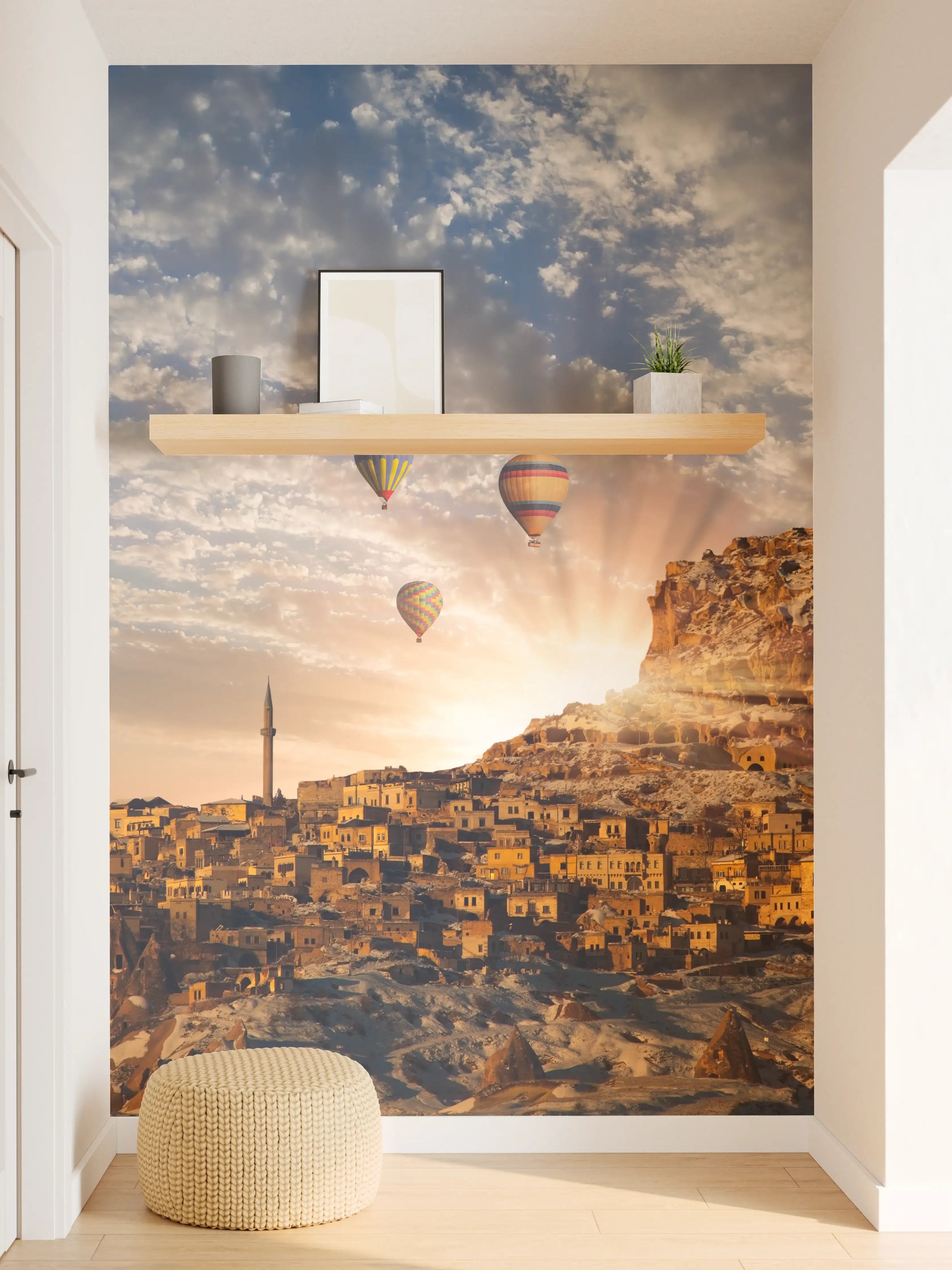 Wandverkleidung Flur - Bilder von einer Landschaft mit Heißluftballons