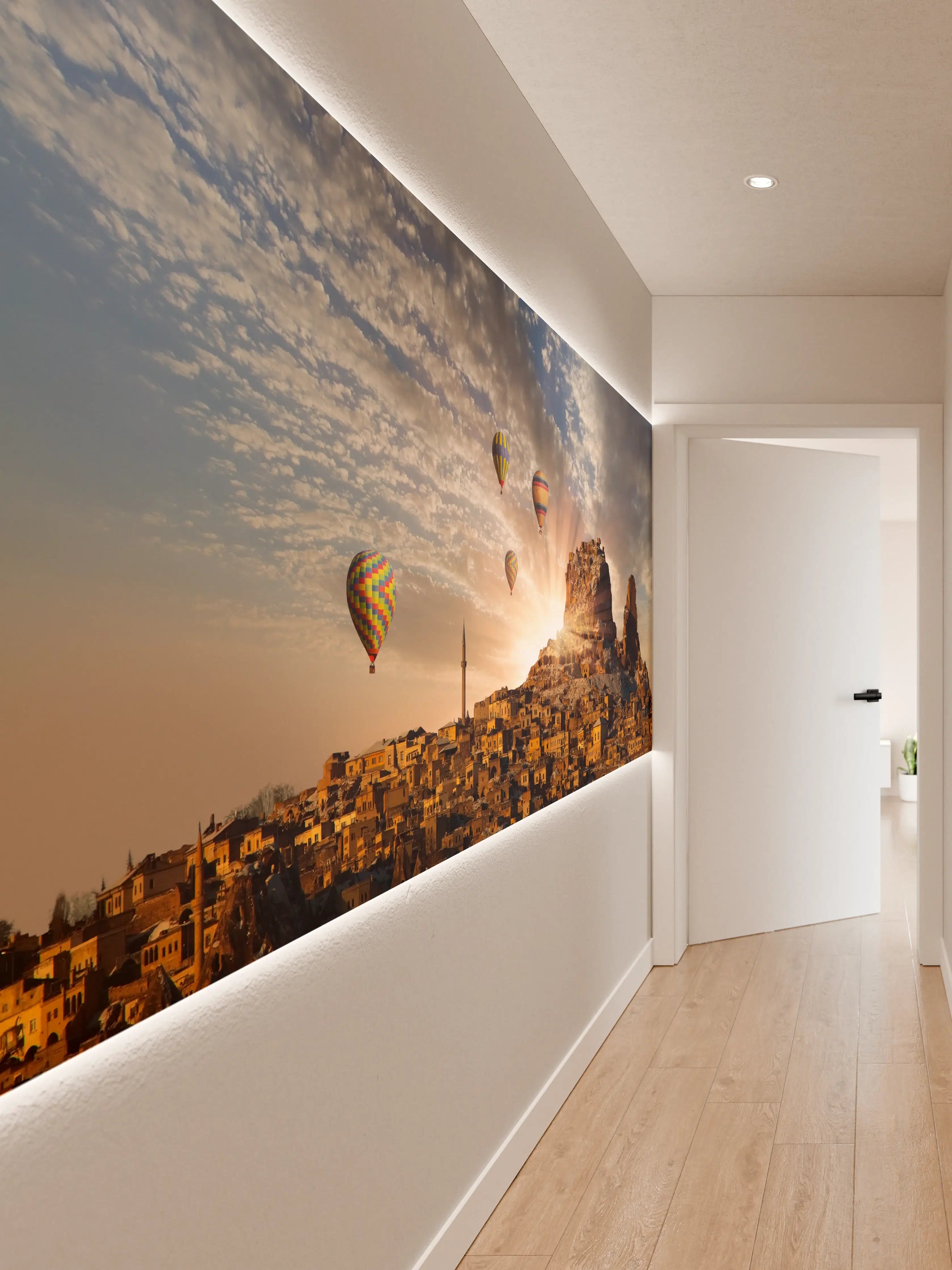 Wandverkleidung Flur - Bilder von einer Landschaft mit Heißluftballons