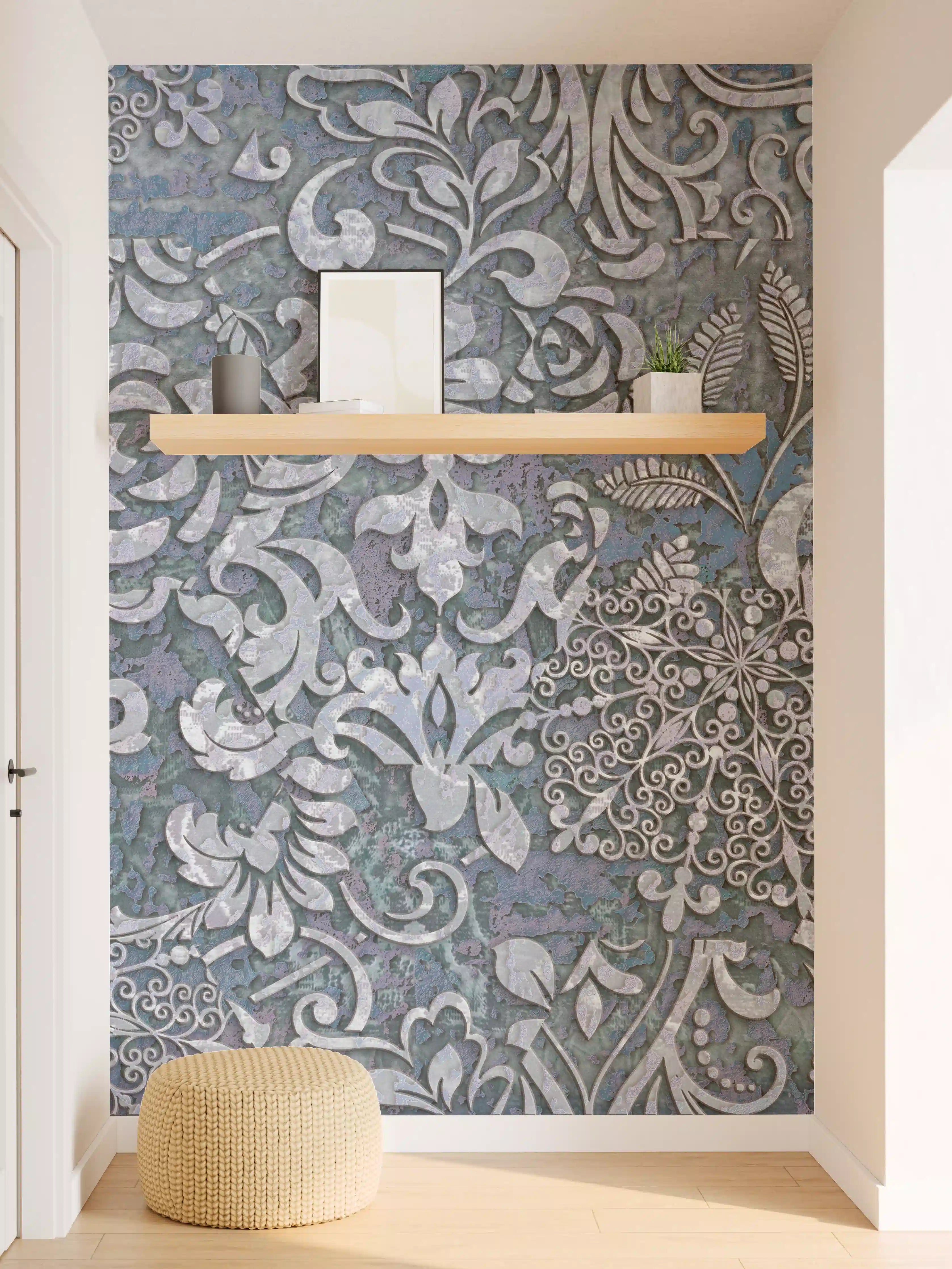 Wandverkleidung Flur - Blau-Grau Vintage Kunst