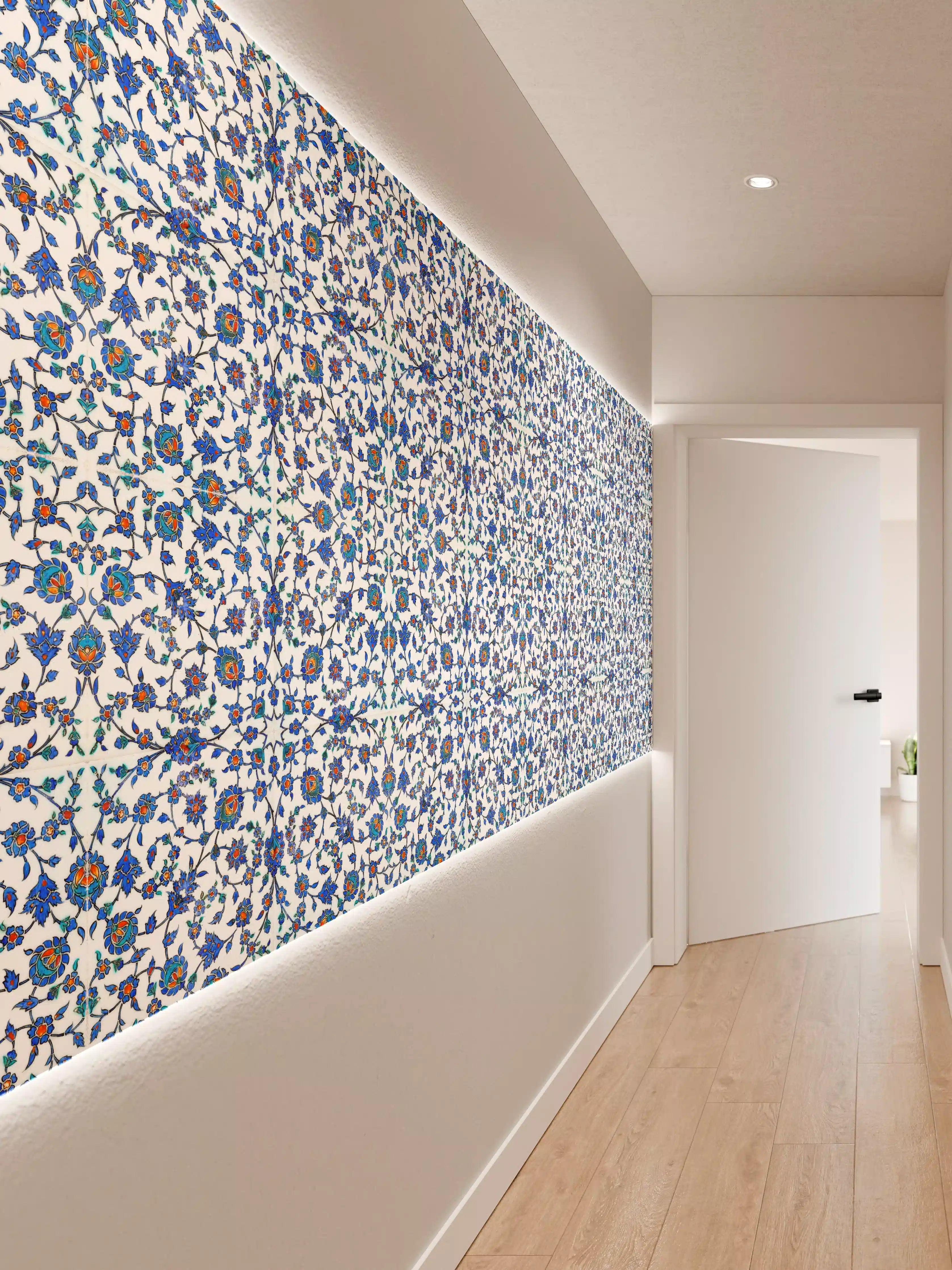 Wandverkleidung Flur - Blau-Weißes Musterdesign
