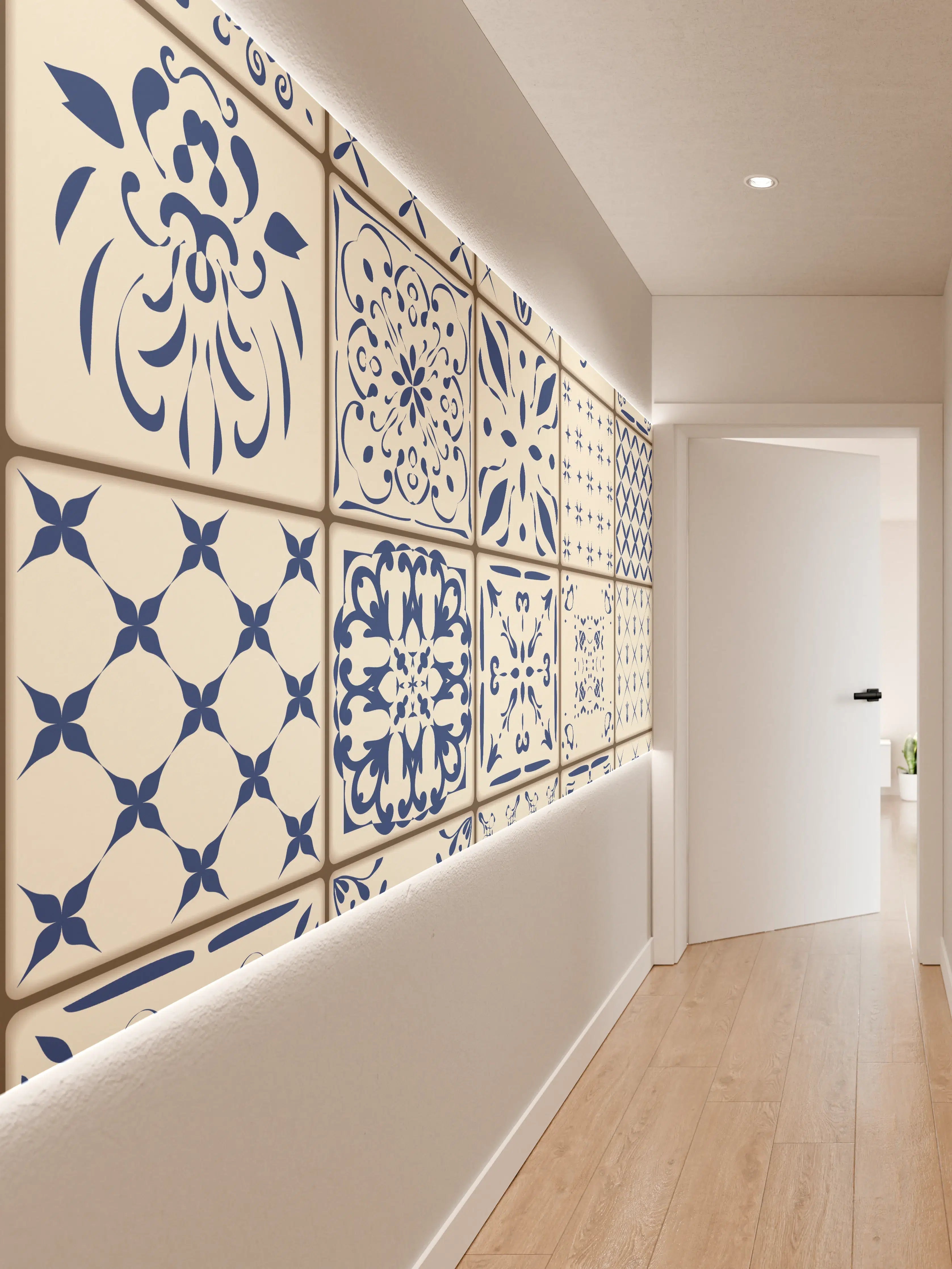 Wandverkleidung Flur - Blaue Fliesenmuster für Zuhause