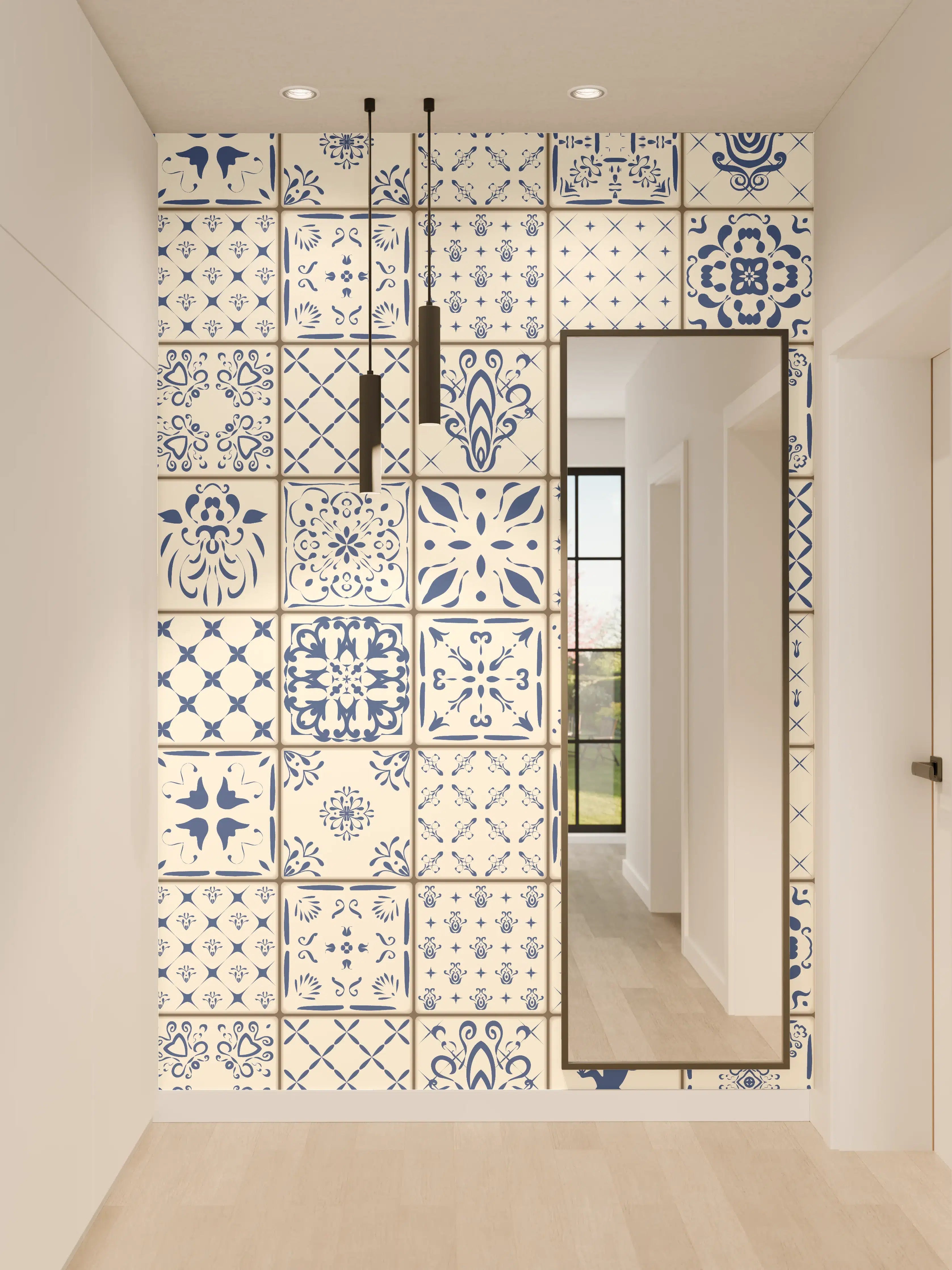 Wandverkleidung Flur - Blaue Fliesenmuster für Zuhause