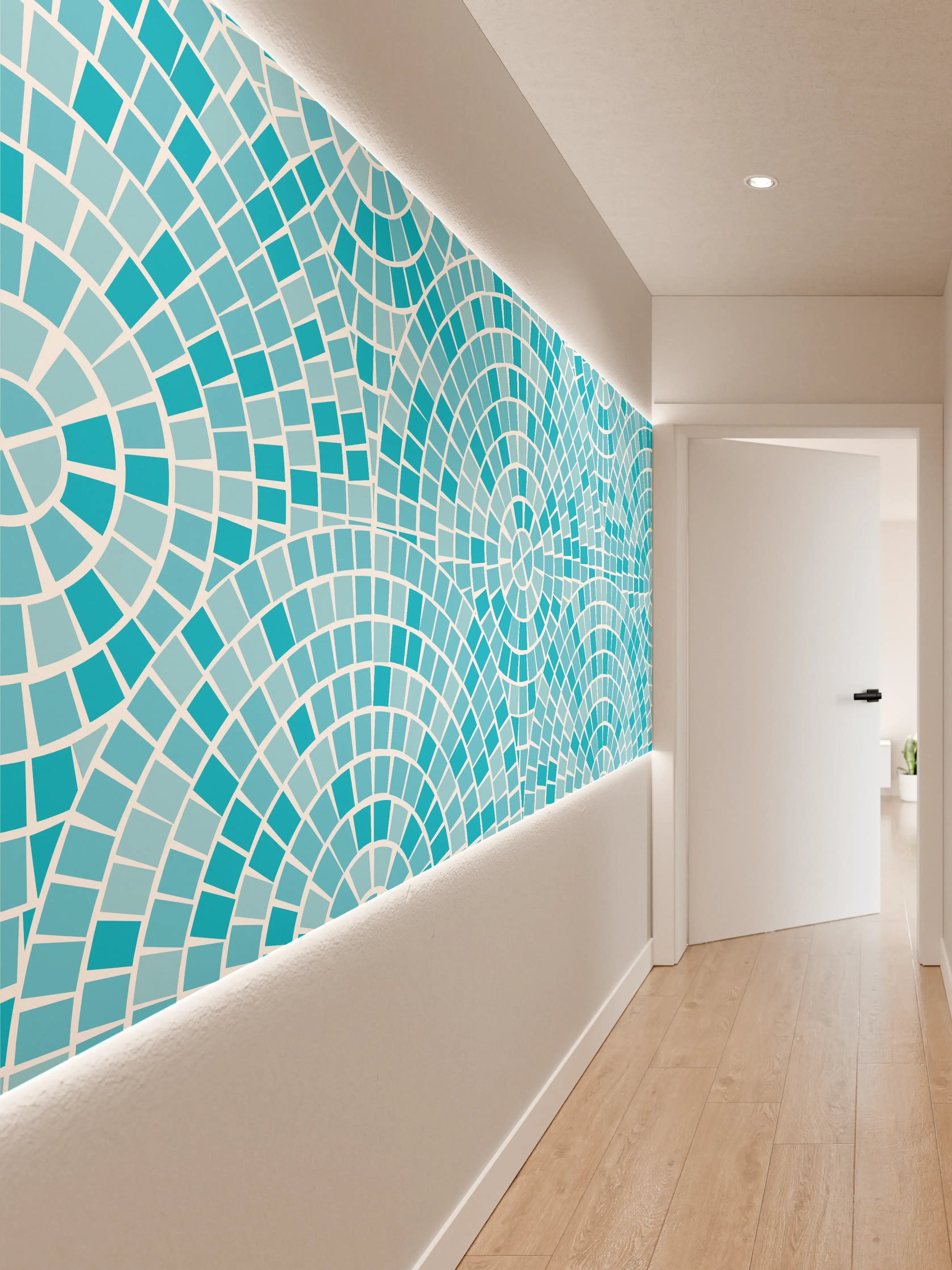 Wandverkleidung Flur - Blaue Mosaik-Fliesen Muster