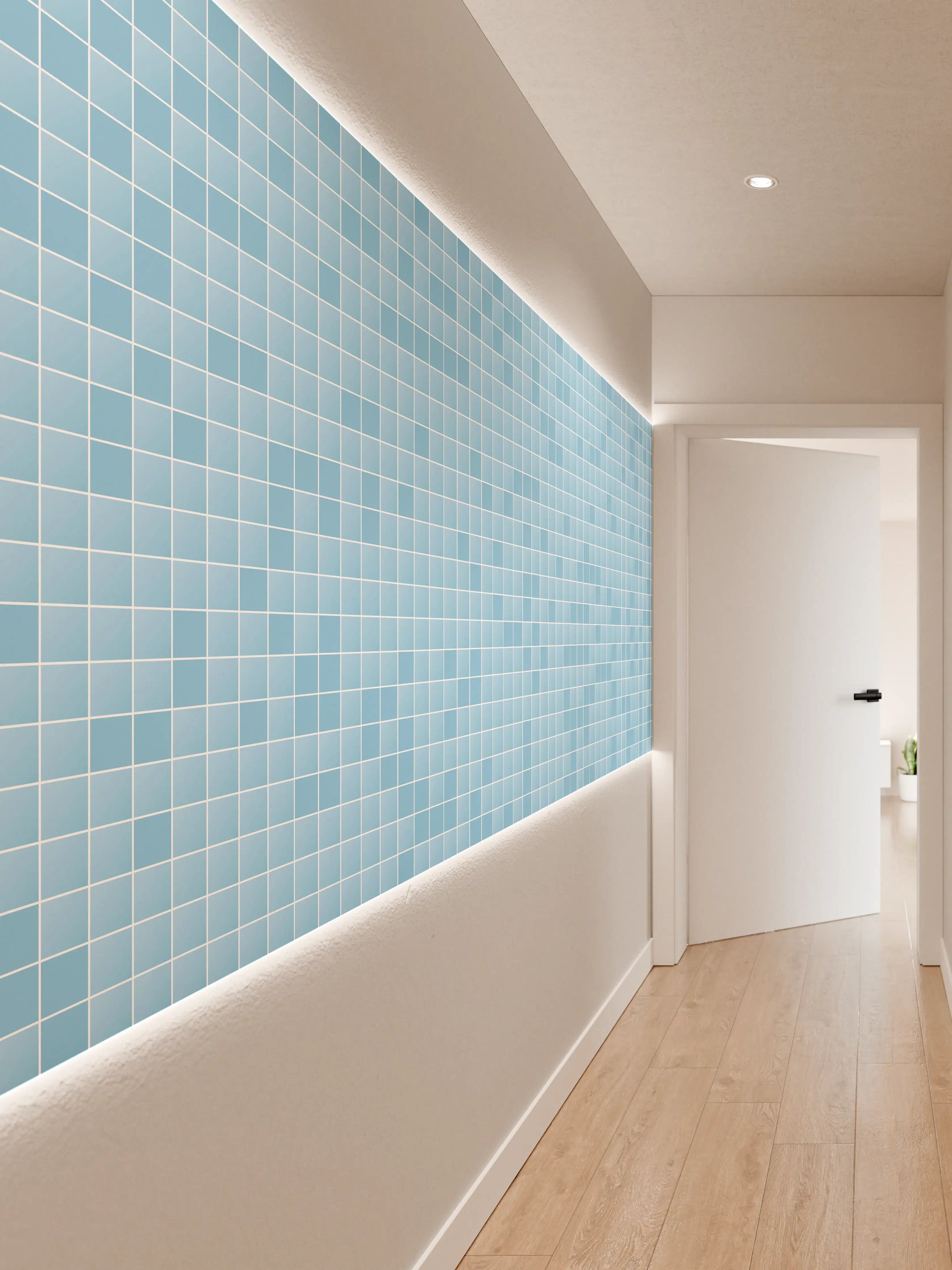 Wandverkleidung Flur - Blaue Mosaikfliesen in Bad