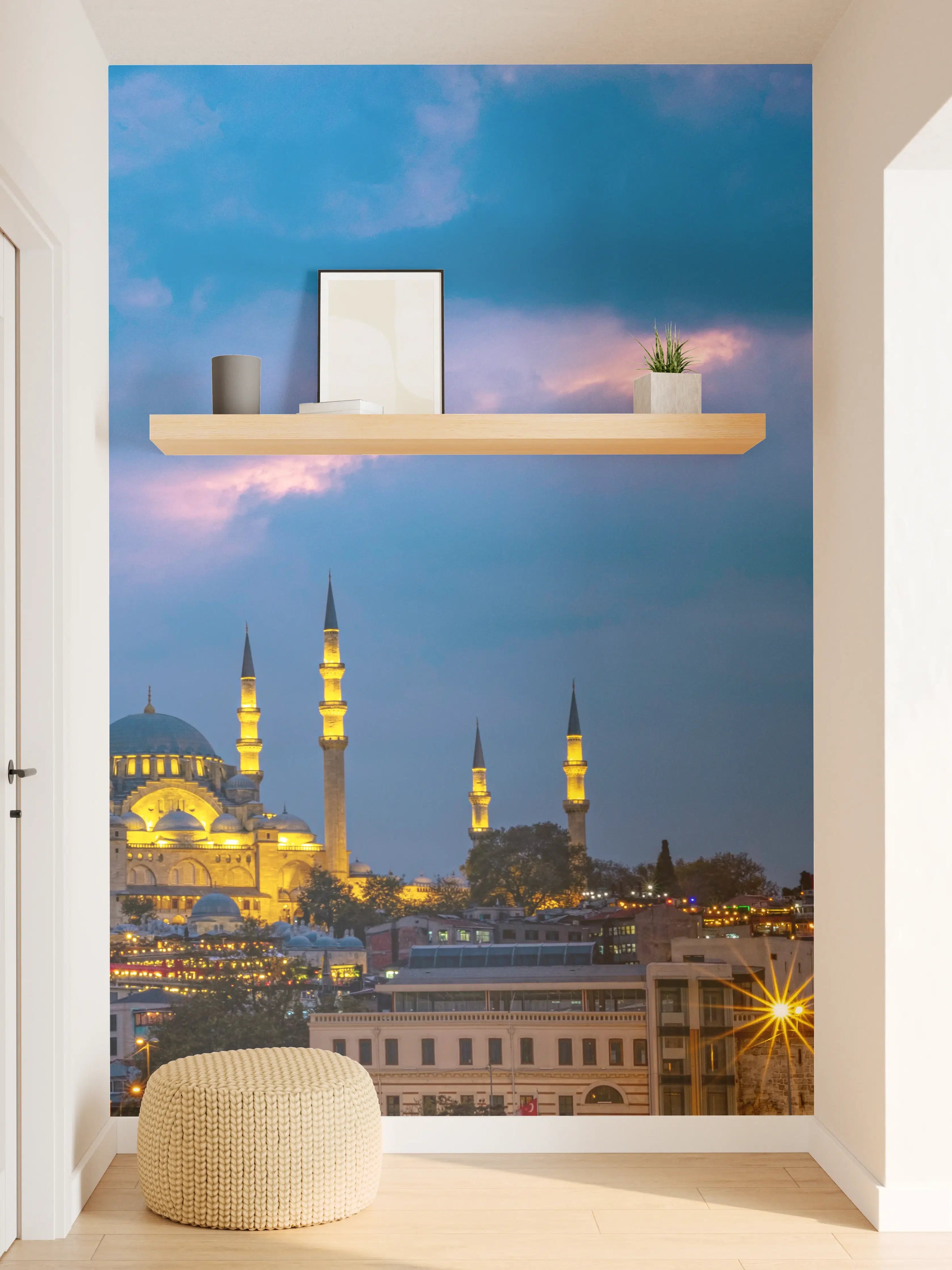 Wandverkleidung Flur - Blaue Moschee bei Sonnenuntergang mit Wolken