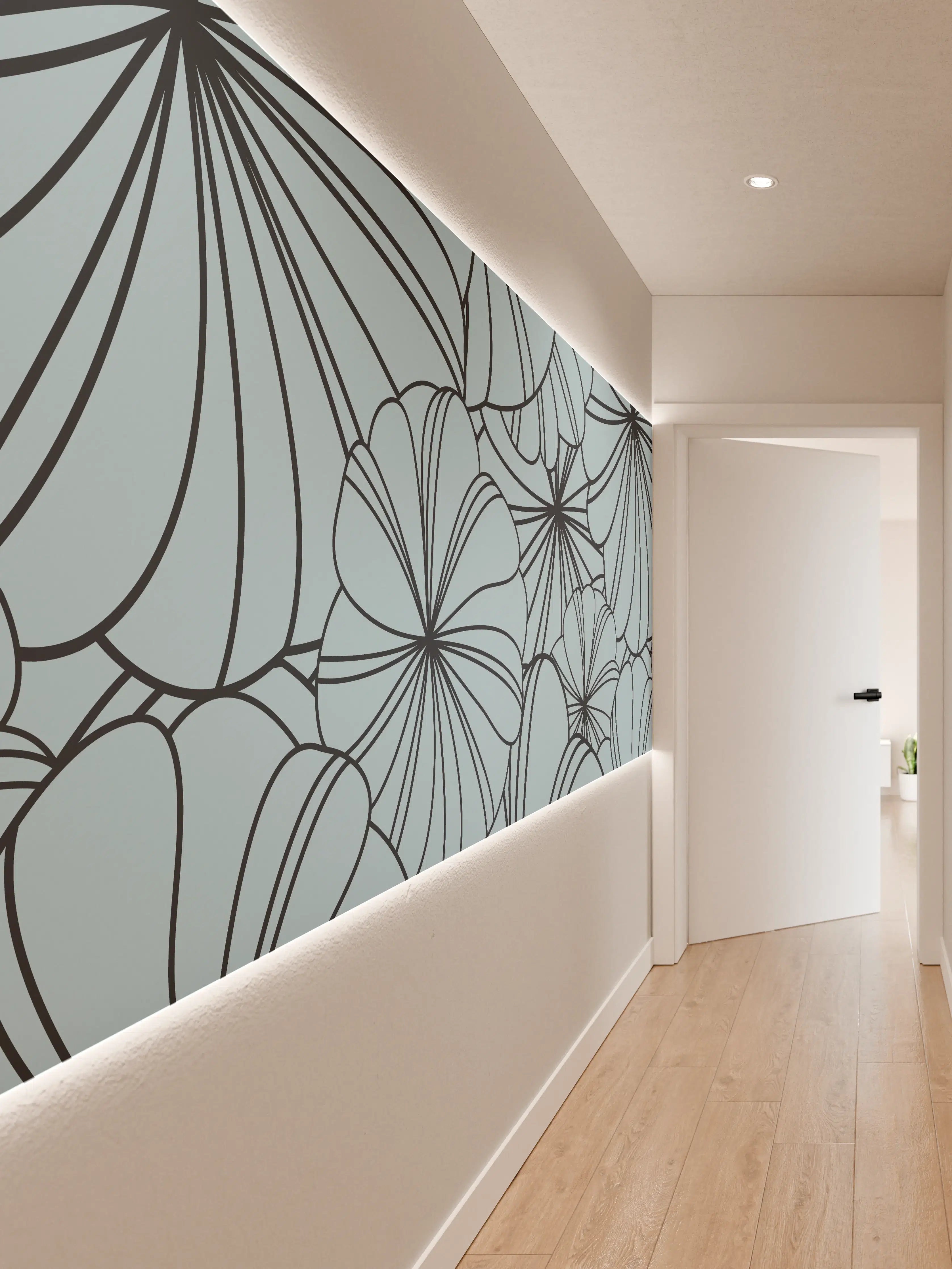Wandverkleidung Flur - Blaues Blumenmuster Design