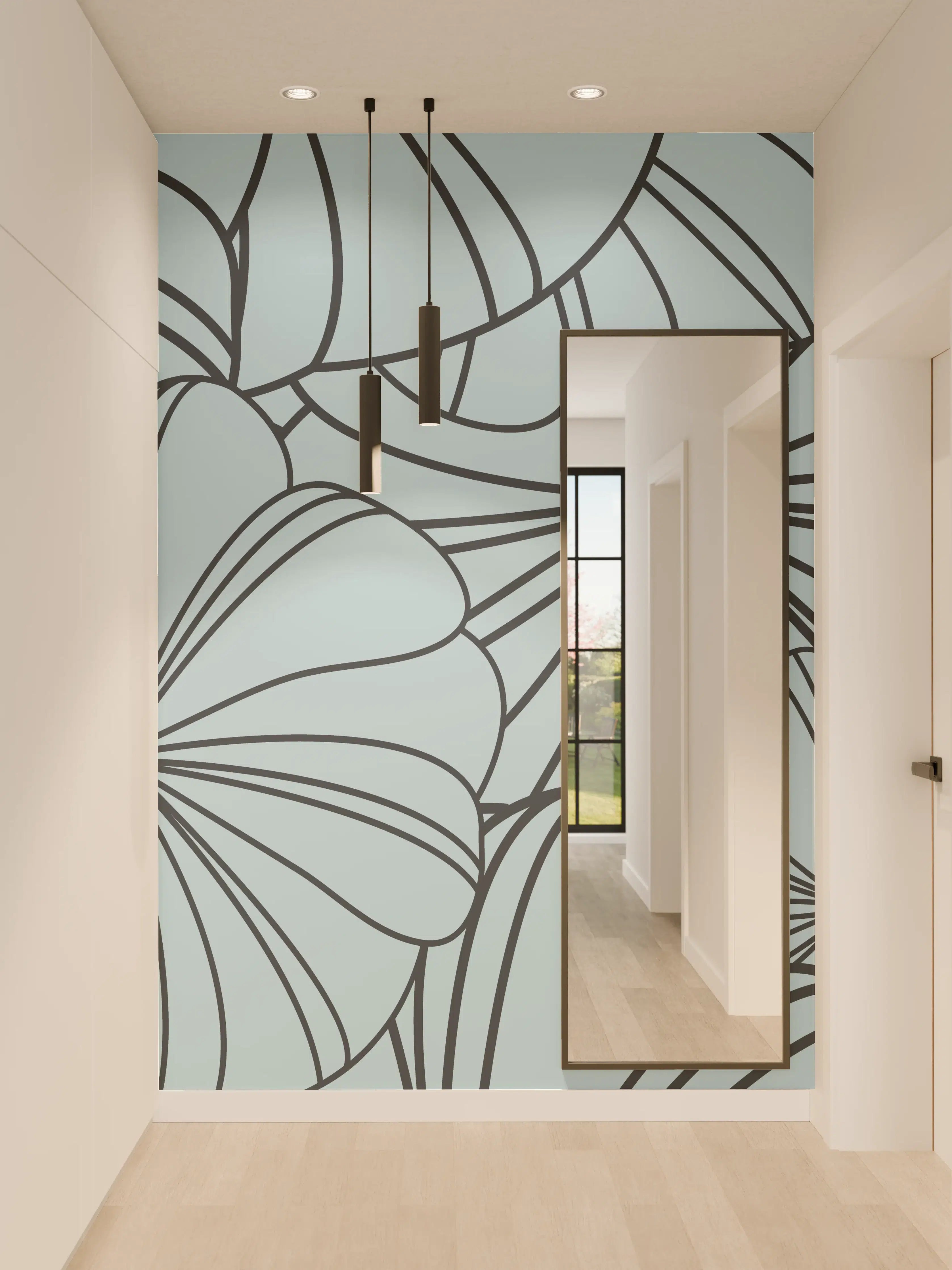 Wandverkleidung Flur - Blaues Blumenmuster Design