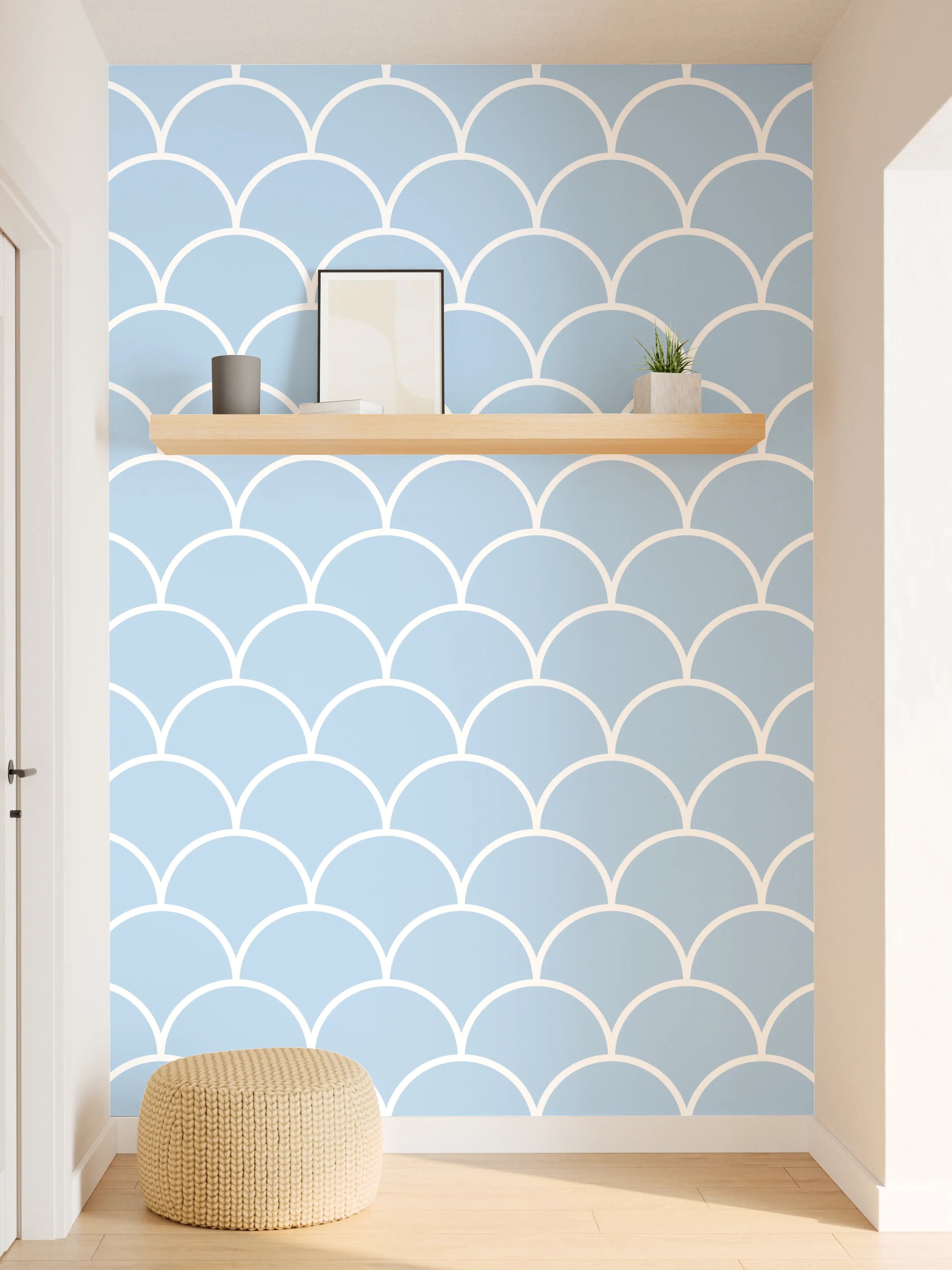 Wandverkleidung Flur - Blaues Meeresmuster mit Fischschuppen-Design